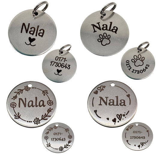 Hundemarke mit beidseitiger Gravur I Edelstahl I 25mm I Anhänger graviert