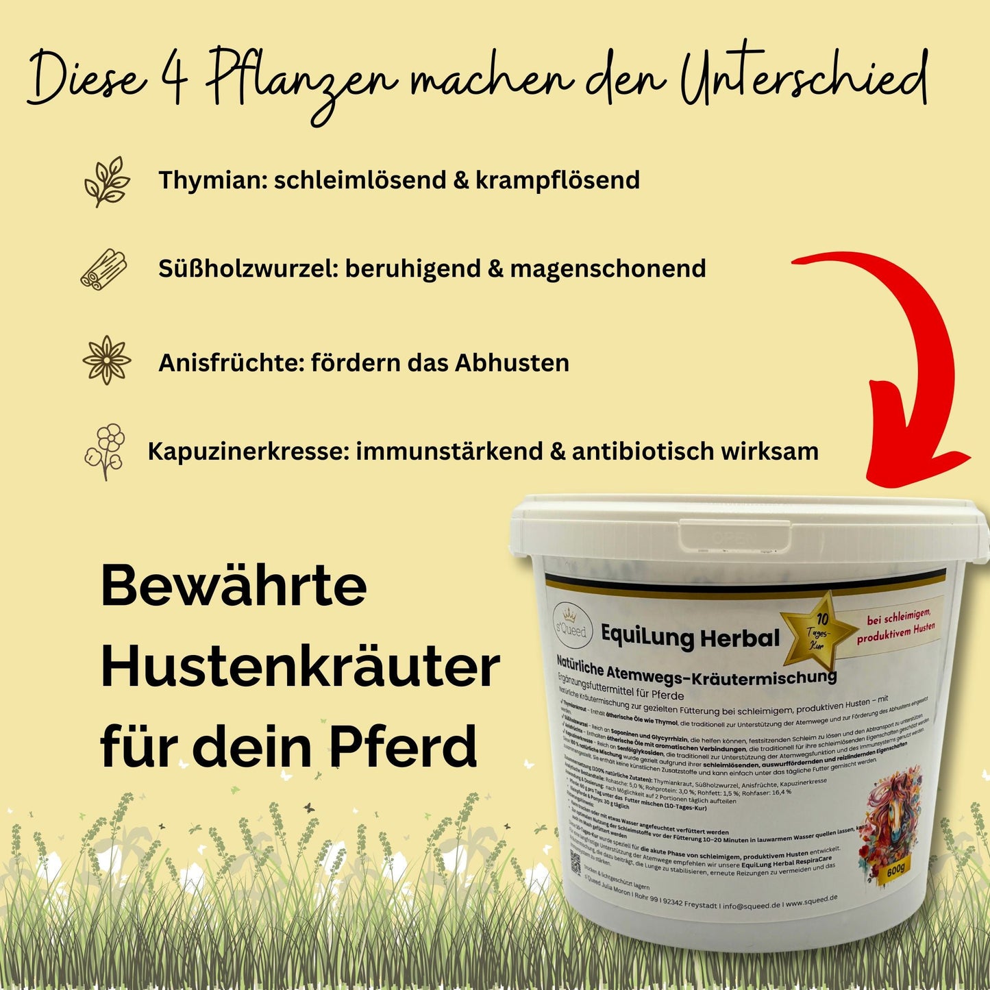 EquiLung Herbal Hustenkräuter für Pferde bei produktivem, schleimigen Husten