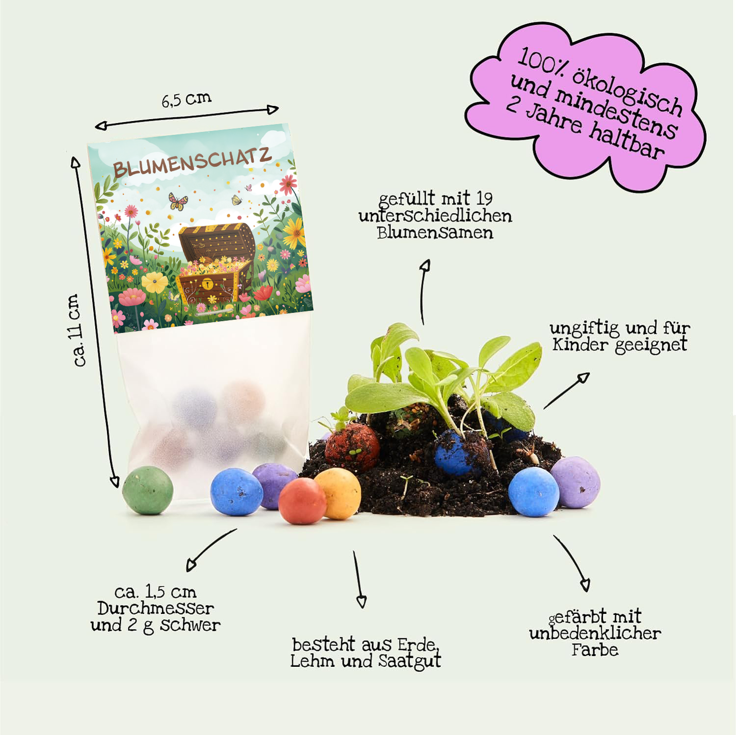 10x5 Blumenmurmeln im Tütchen – Blumenschatz