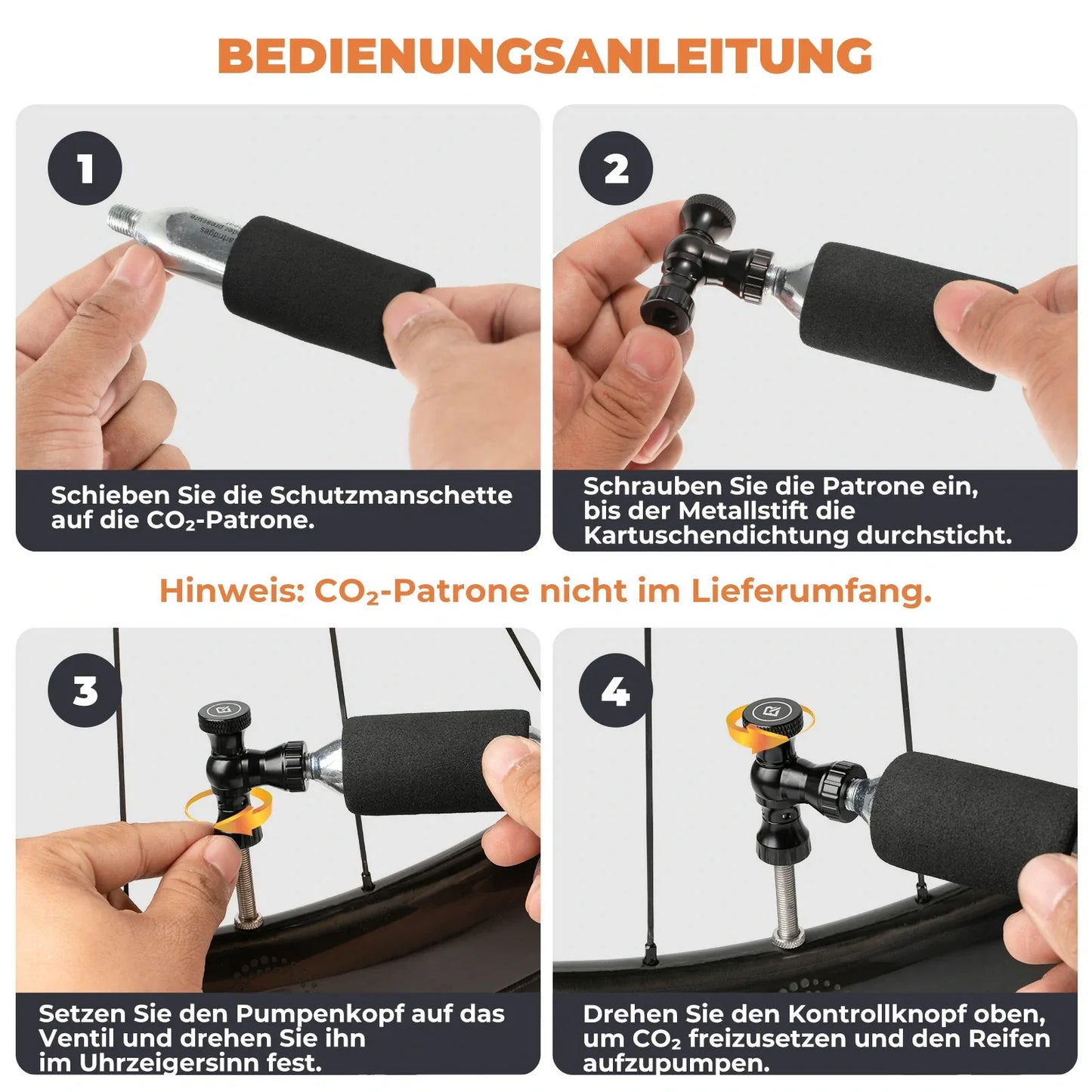 Mini Fahrradpumpe mit CO₂-Adapter - Tragbar, Presta & Schrader Kompatibel, bis 80 PSI
