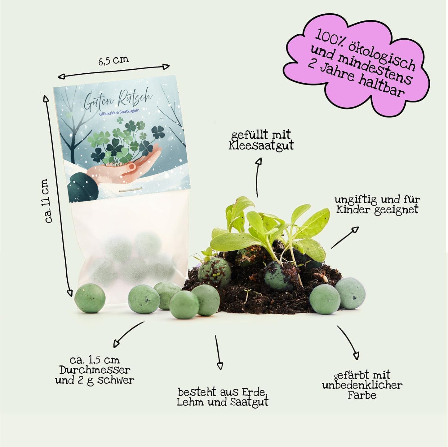 10x5 Blumenmurmeln im Tütchen "Guten Rutsch"