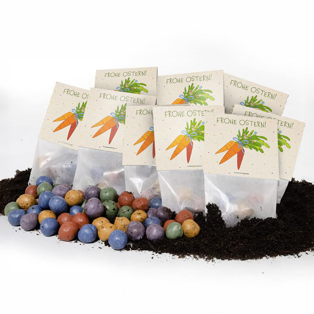 10x5 Blumenmurmeln im Tütchen "Möhren"