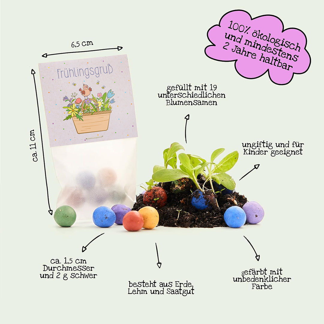 10x5 Blumenmurmeln im Tütchen "Frühlingsgruß"