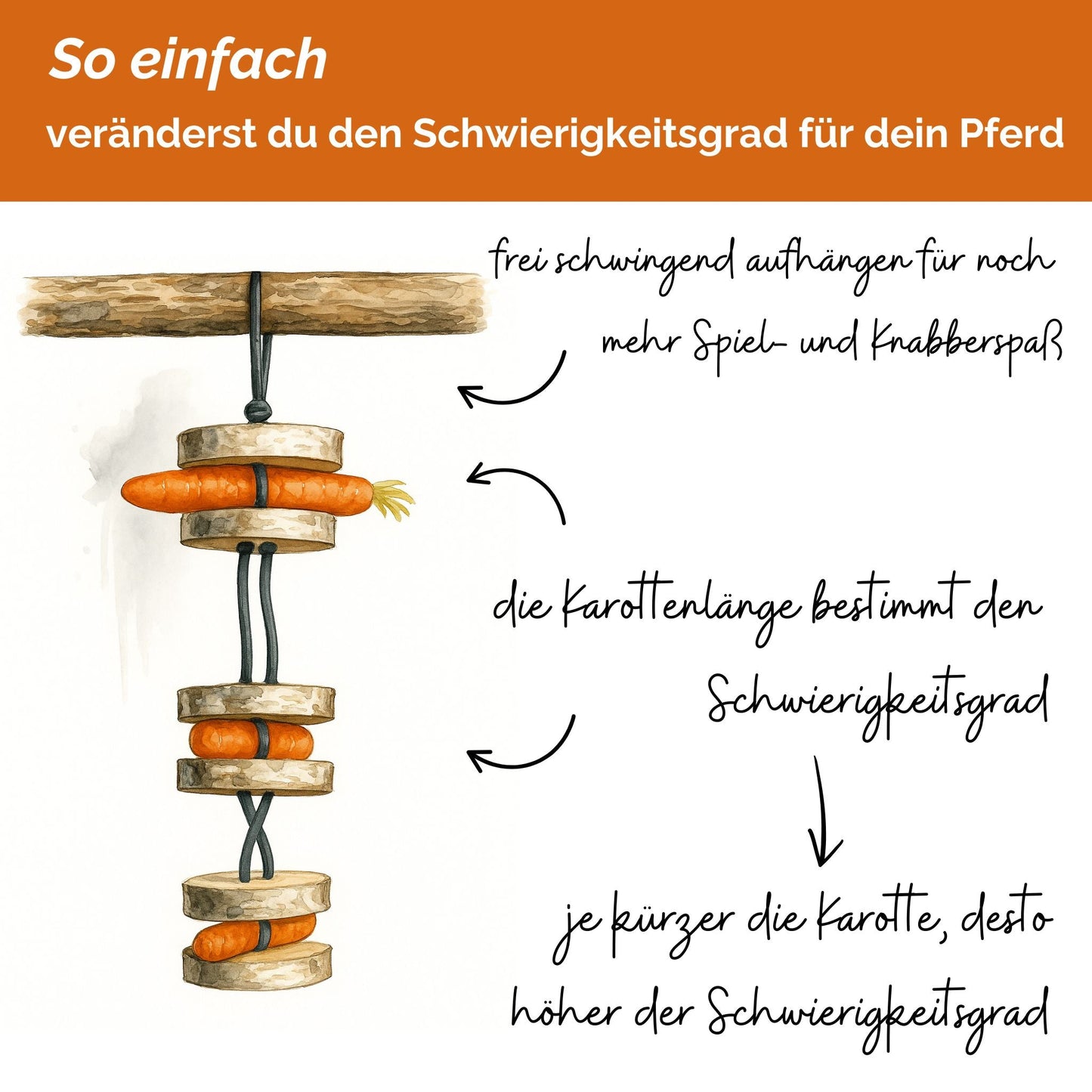 Pferdespielzeug Möhren-Tarzan – Spielzeug für Pferde gegen Langeweile – Pferdebeschäftigung