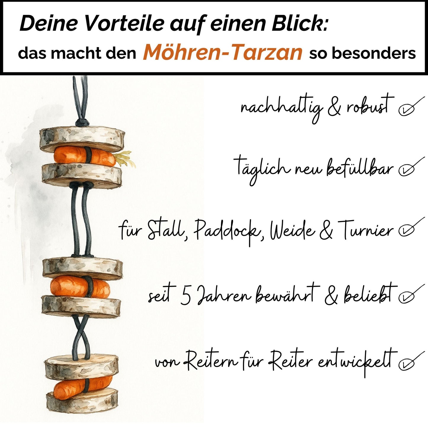 Pferdespielzeug Möhren-Tarzan – Spielzeug für Pferde gegen Langeweile – Pferdebeschäftigung