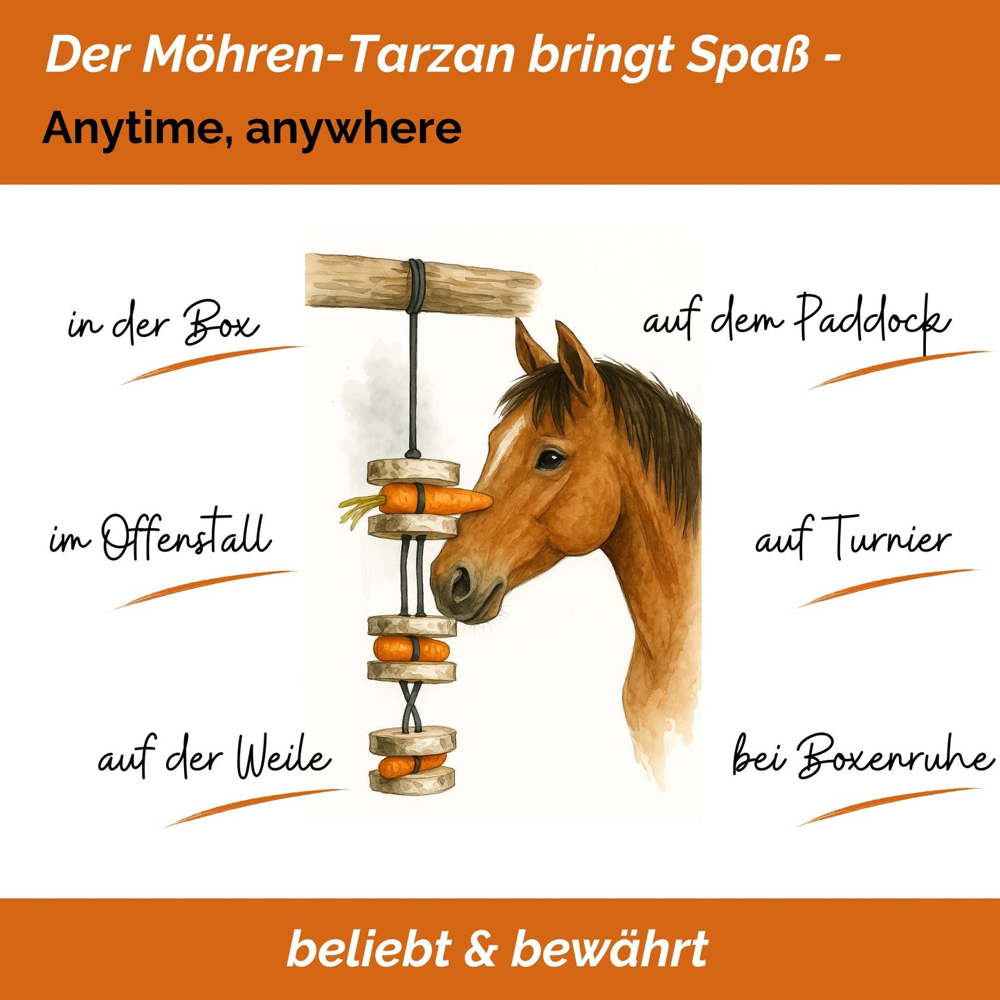 Pferdespielzeug Möhren-Tarzan – Spielzeug für Pferde gegen Langeweile – Pferdebeschäftigung