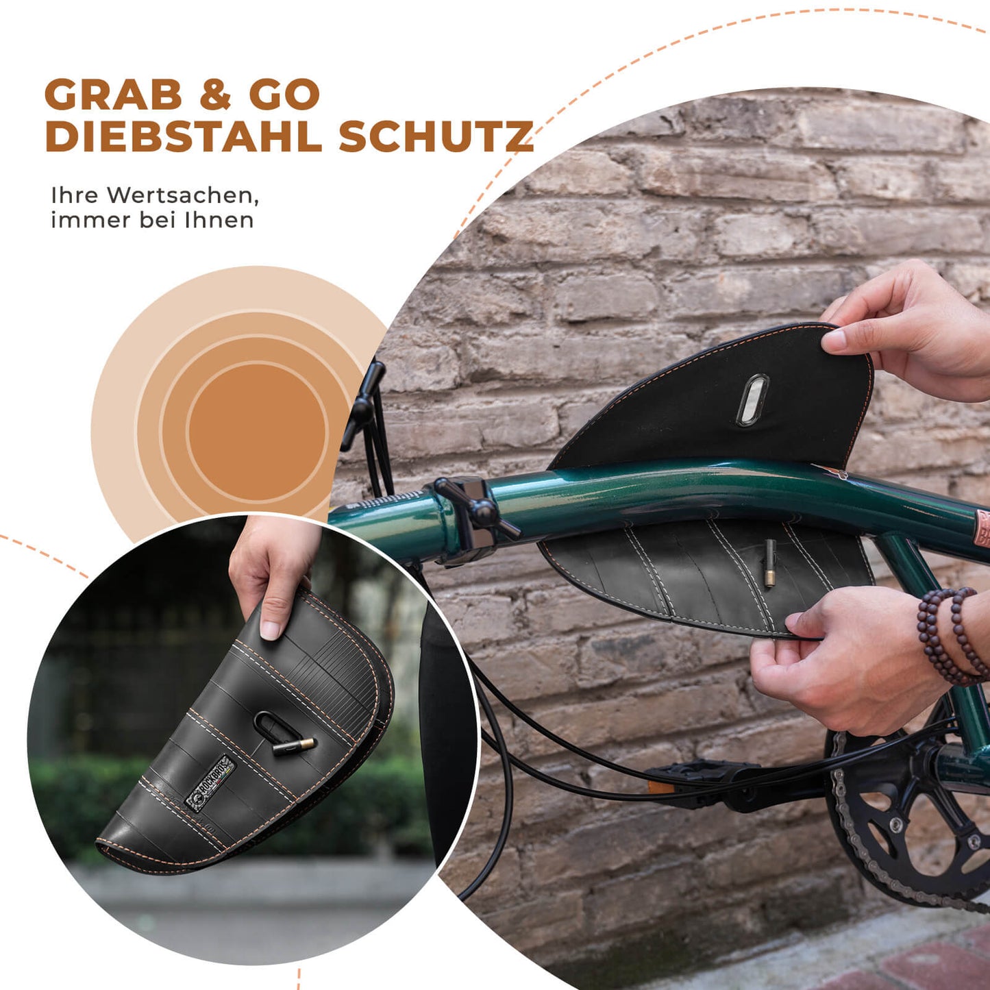 ROAD TO SKY Nachhaltige Fahrrad-Oberrohrtasche aus recycelten Reifen 0,5L