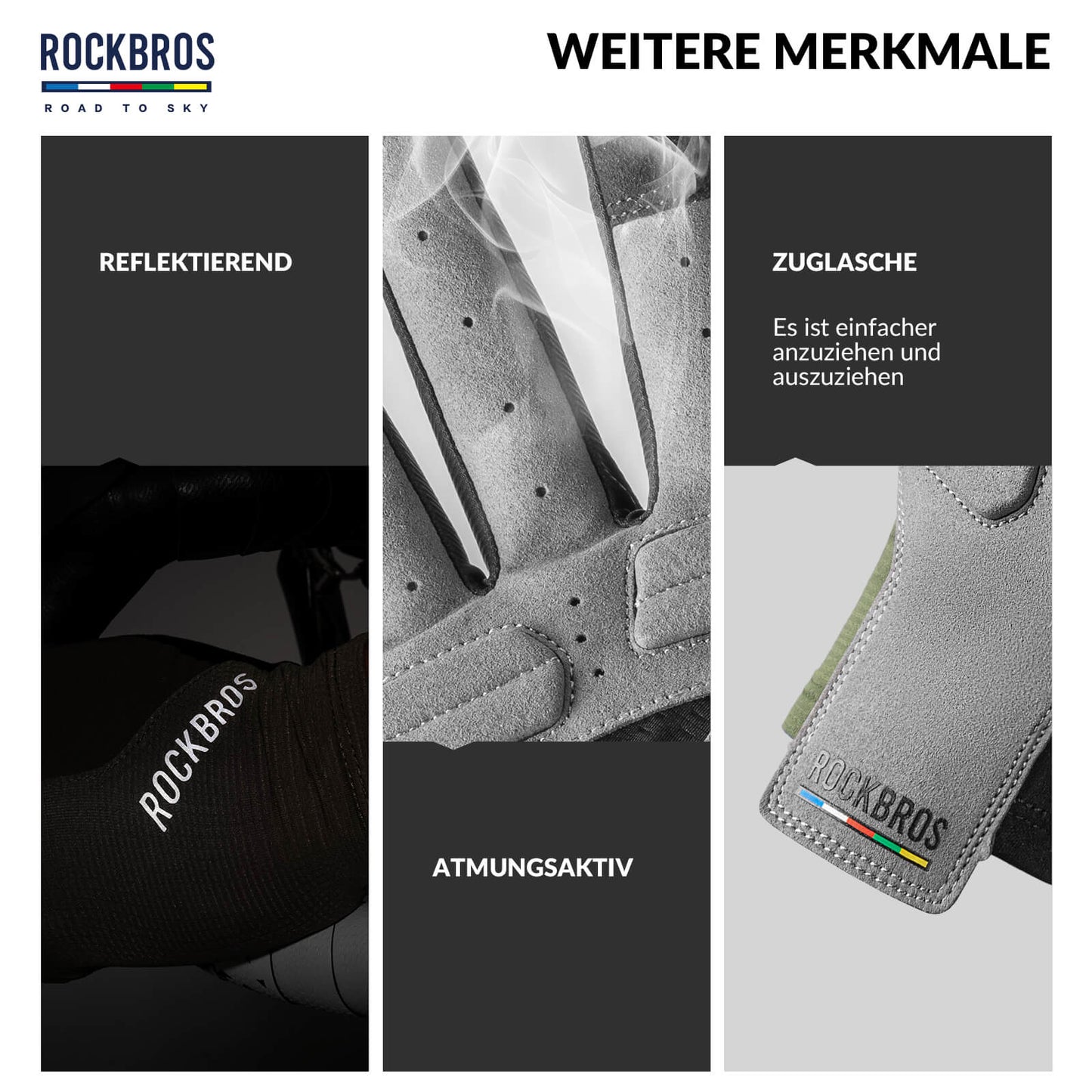 ROAD TO SKY Fahrradhandschuhe mit Touchscreen Atmungsaktiv Herren/Damen