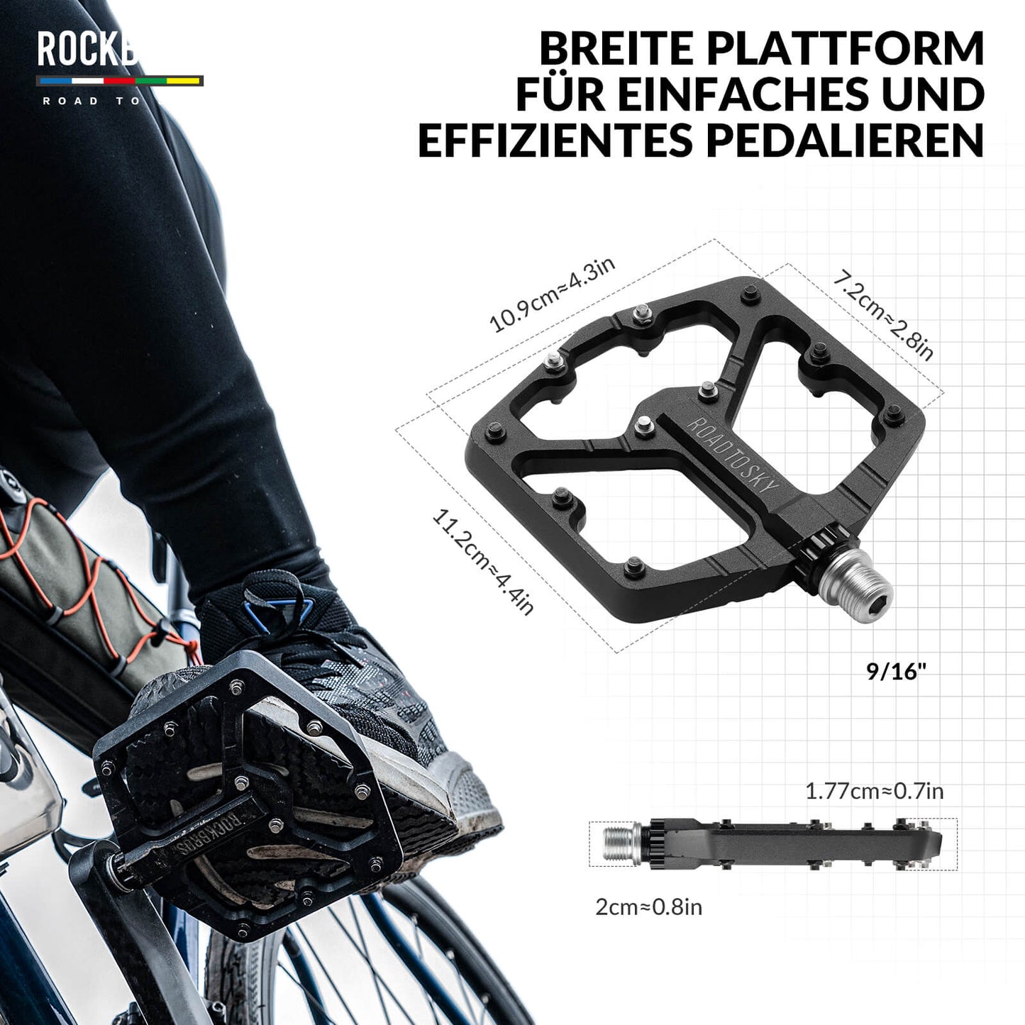 ROAD TO SKY Platform Fahrradpedale 9/16 Zoll Rutschfest Wasserdicht