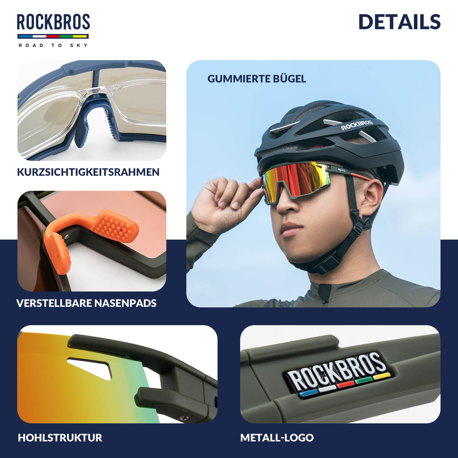 polarisierte fahrradbrille ROAD TO SKY Polarisierte Fahrradbrille UV400 Schutz Verstellbare Nasen – Unimother