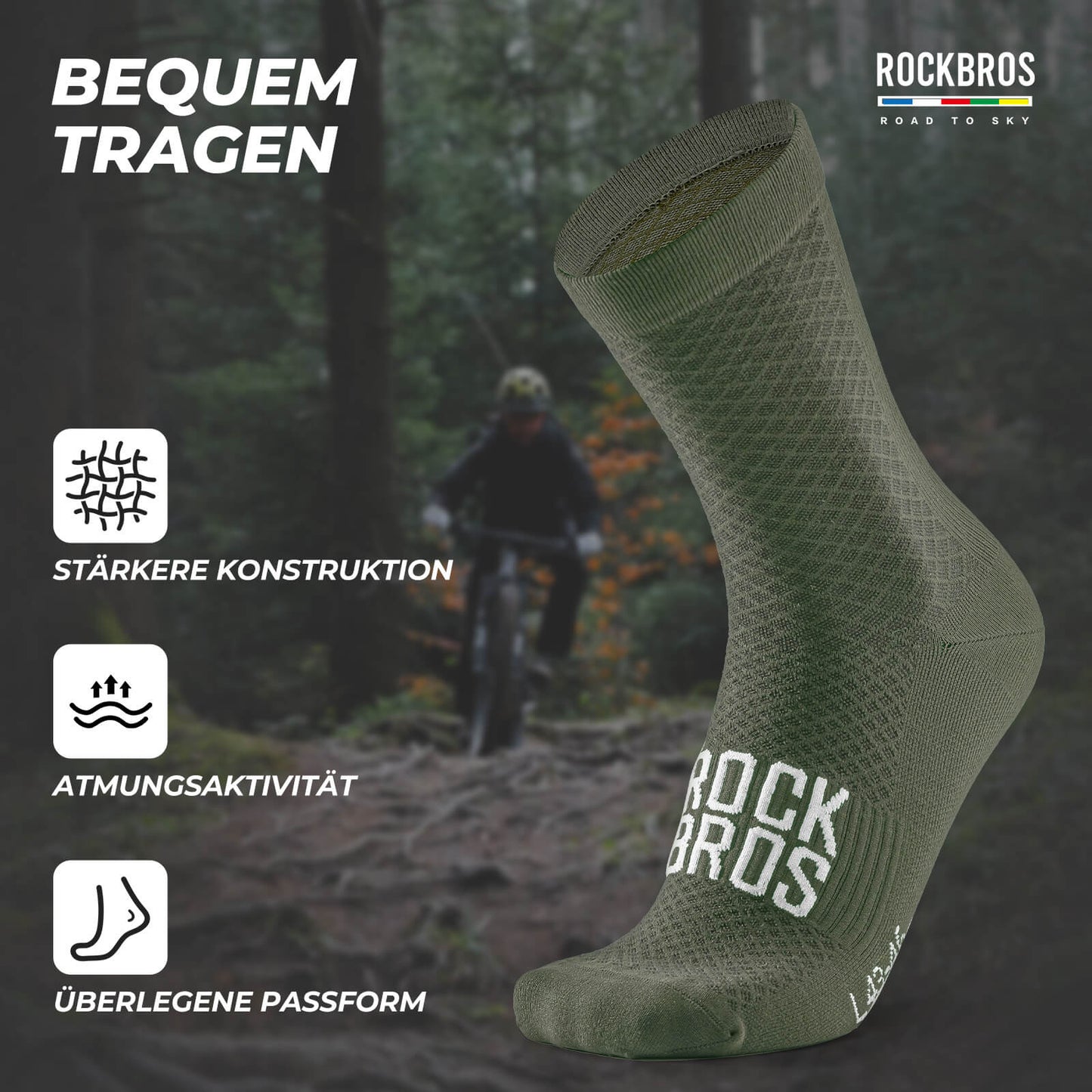 ROAD TO SKY Sportsocken Baumwolle Atmungsaktive Laufsocken für MTB & Rennrad