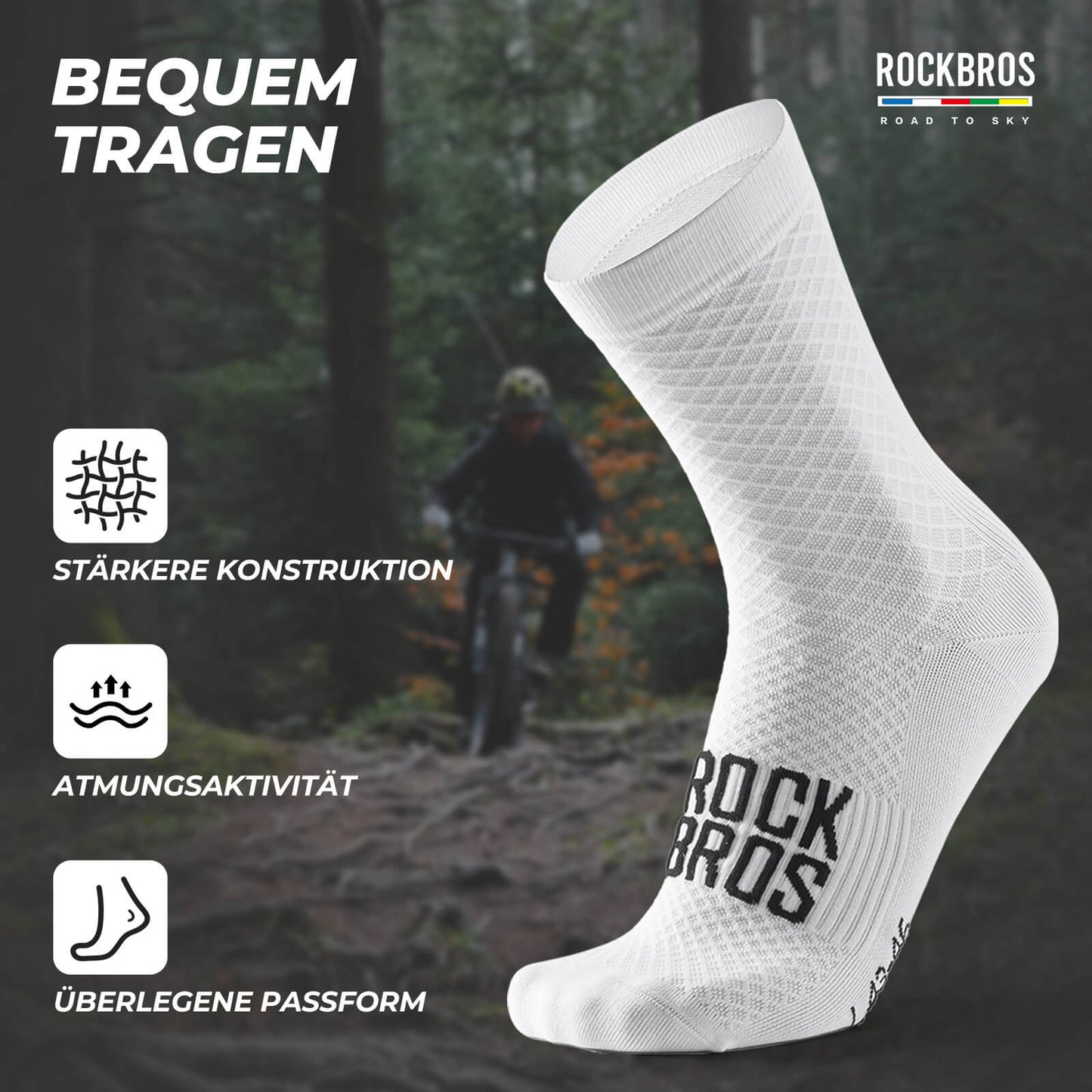 ROAD TO SKY Sportsocken Baumwolle Atmungsaktive Laufsocken für MTB & Rennrad