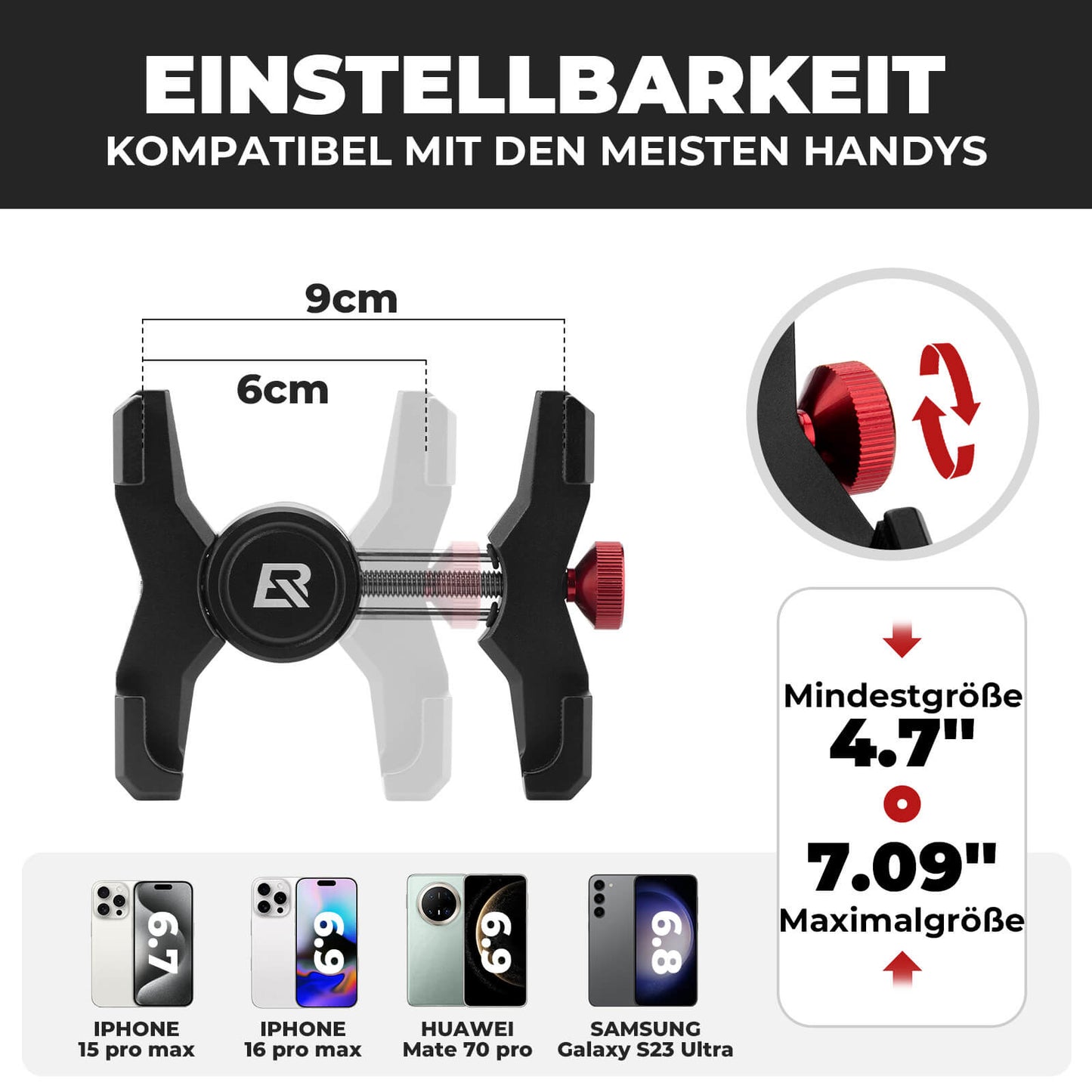 Fahrrad Handyhalterung 180° Drehbar für Handy 4.7~7.09"