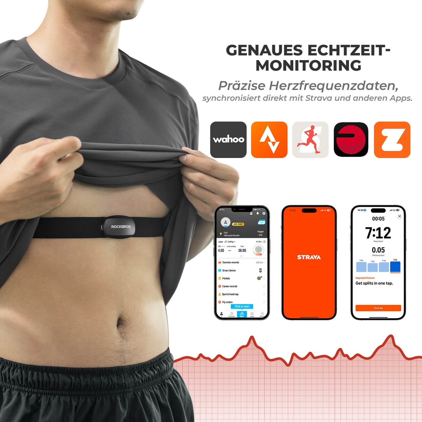 ROCKBROS IP67 Wasserdichte Brustgurt Herzfrequenzmesser - Bluetooth/Ant+
