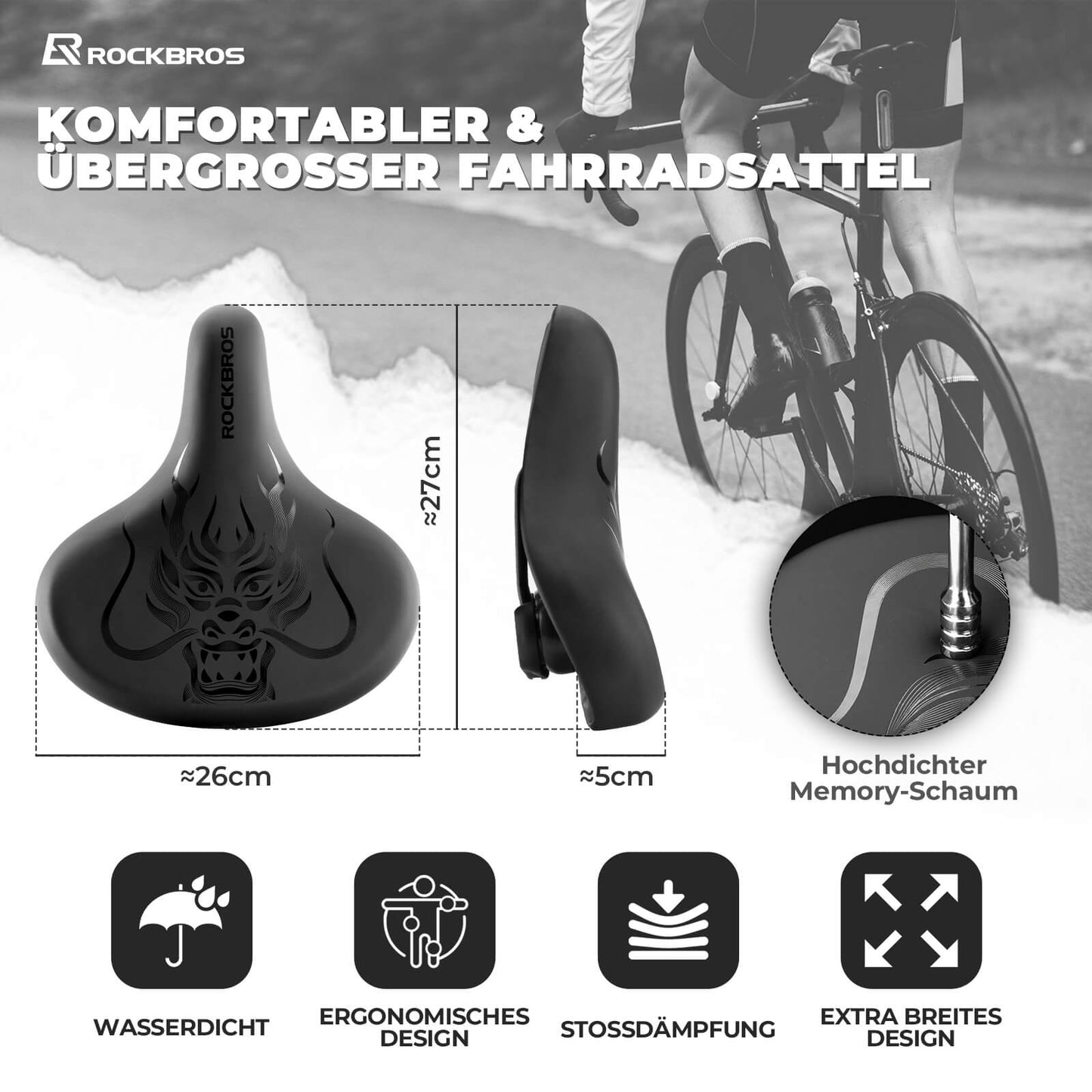 ROCKBROS Fahrradsattel wasserdicht Fahrrad Sattel  mit Aufdruck