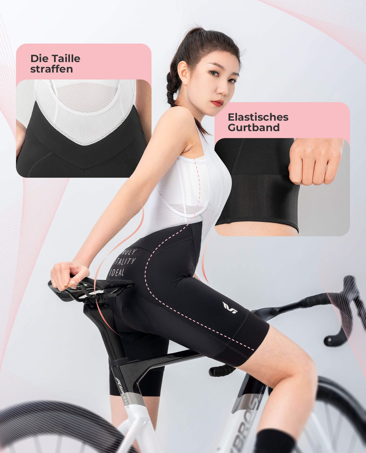 ROCKBROS Fahrradhose für Damen Kurz Trägerhosen Atmungsaktive