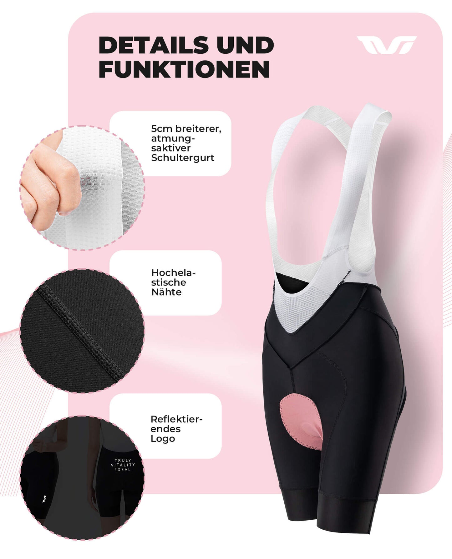 ROCKBROS Fahrradhose für Damen Kurz Trägerhosen Atmungsaktive