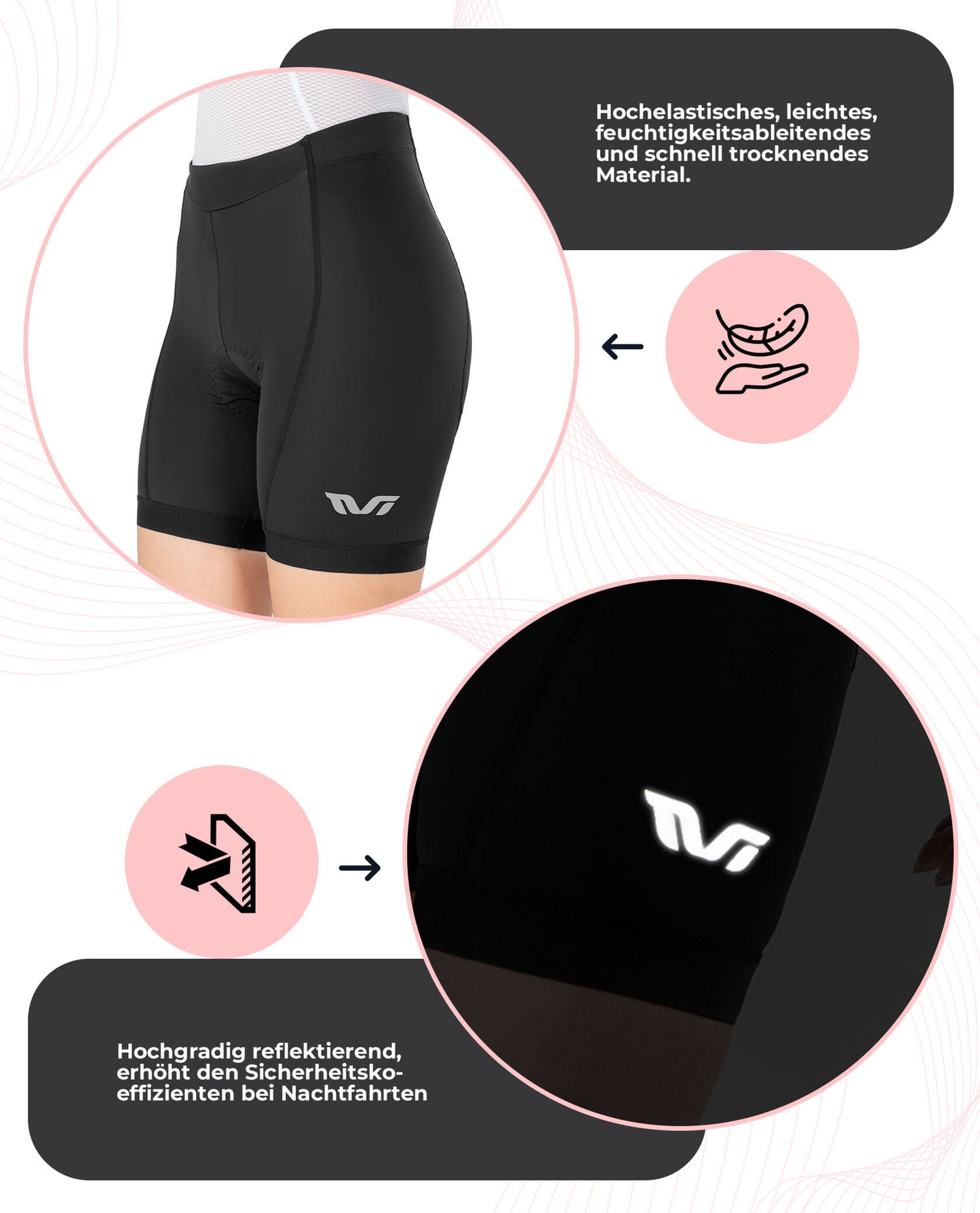 ROCKBROS TVI Damen Radlerhose Gepolstert Fahrradhose Schnell Trocknend
