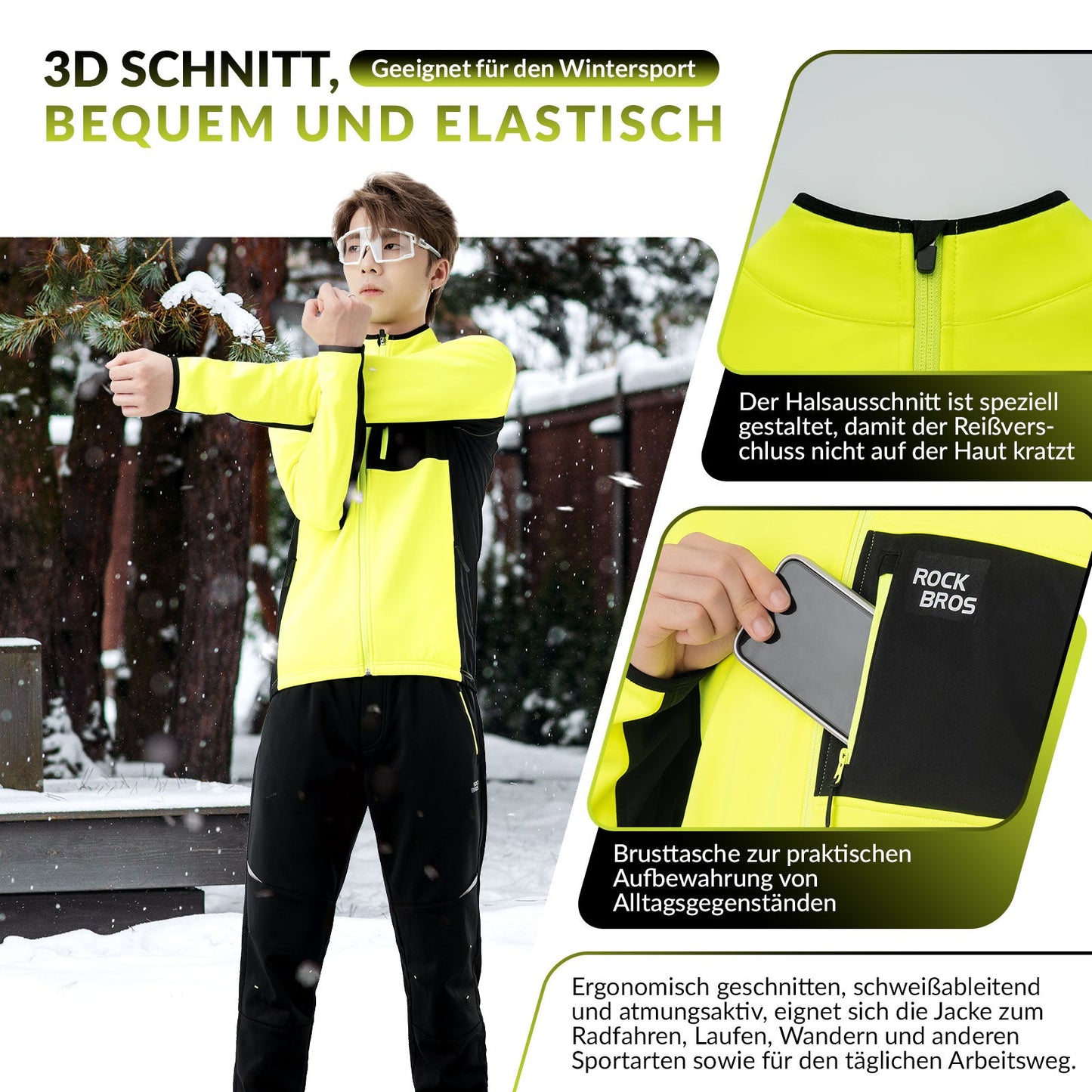 ROCKBROS Herren Fahrradjacke & Hose Set Winter Gelb Winddicht Warm für Outdoor Spor