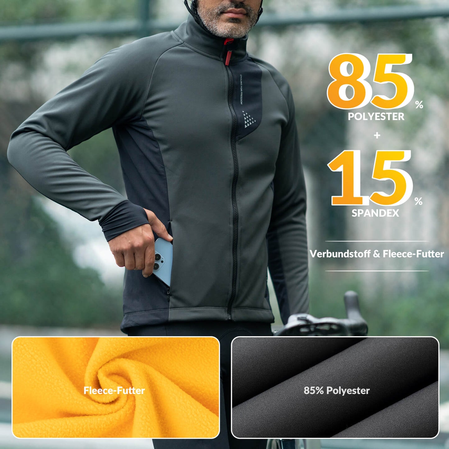 ROCKBROS Herren Winter Fahrradjacke Winddicht Atmungsaktiv mit Fleecefutter