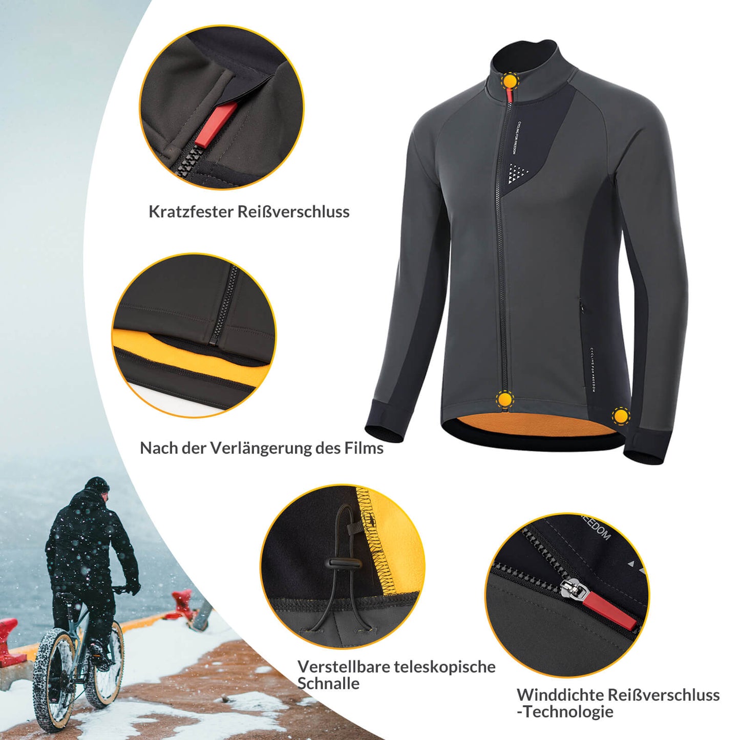 ROCKBROS Herren Winter Fahrradjacke Winddicht Atmungsaktiv mit Fleecefutter