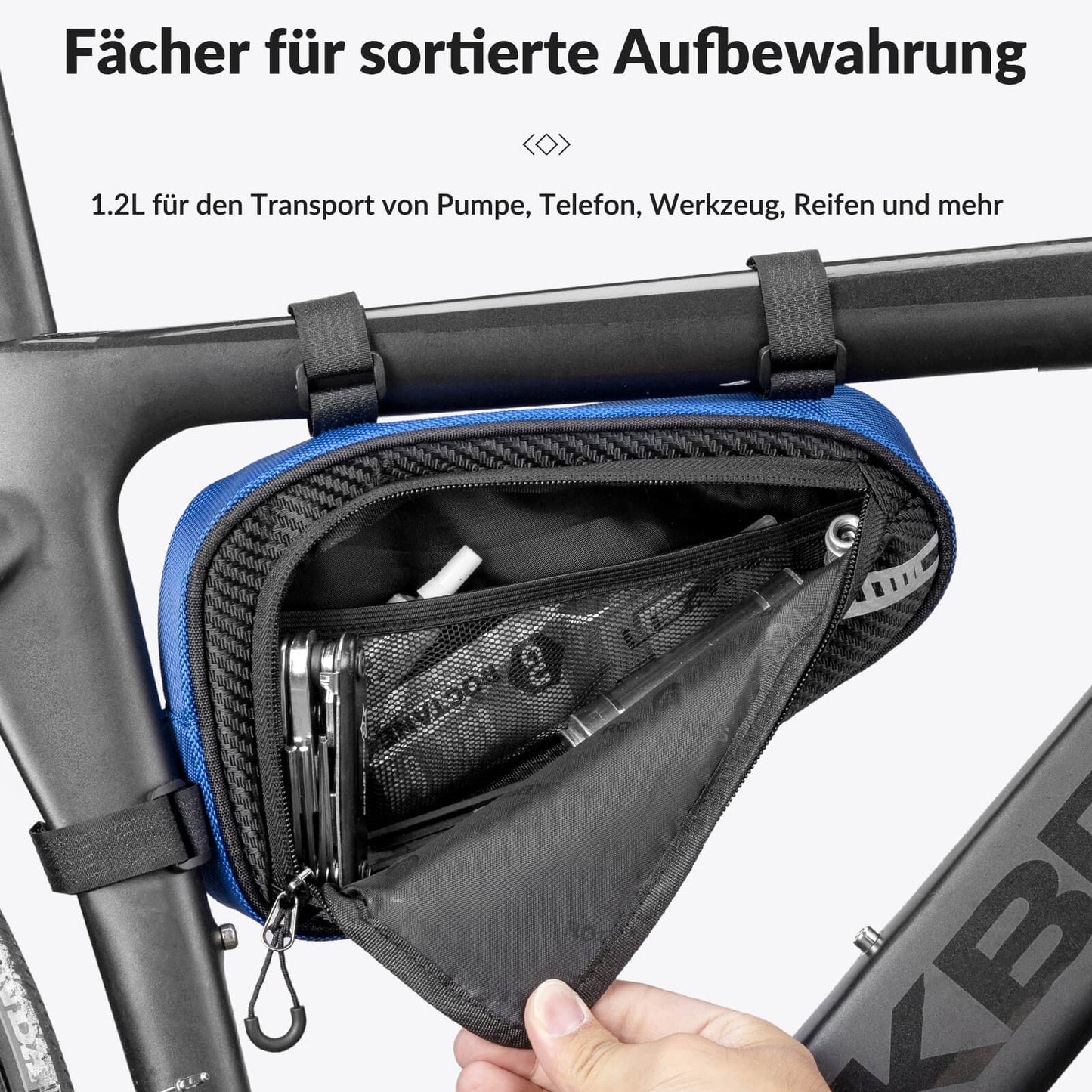 ROCKBROS Rahmentasche wasserdicht Dreieckstasche für MTB & Rennräder 1,2L