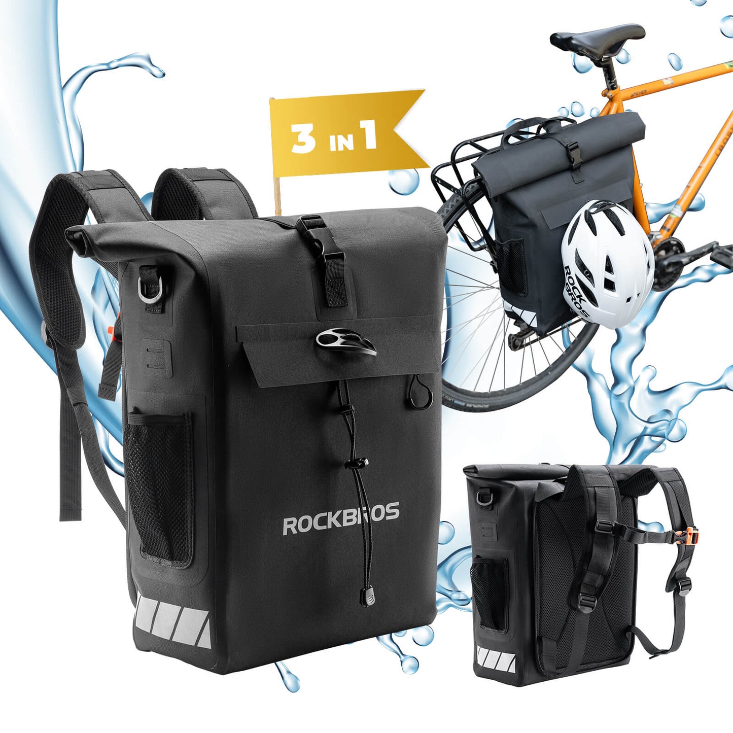 3 in 1 Wasserdicht Gepäckträgertasche Rucksack Umhängetasche 18L