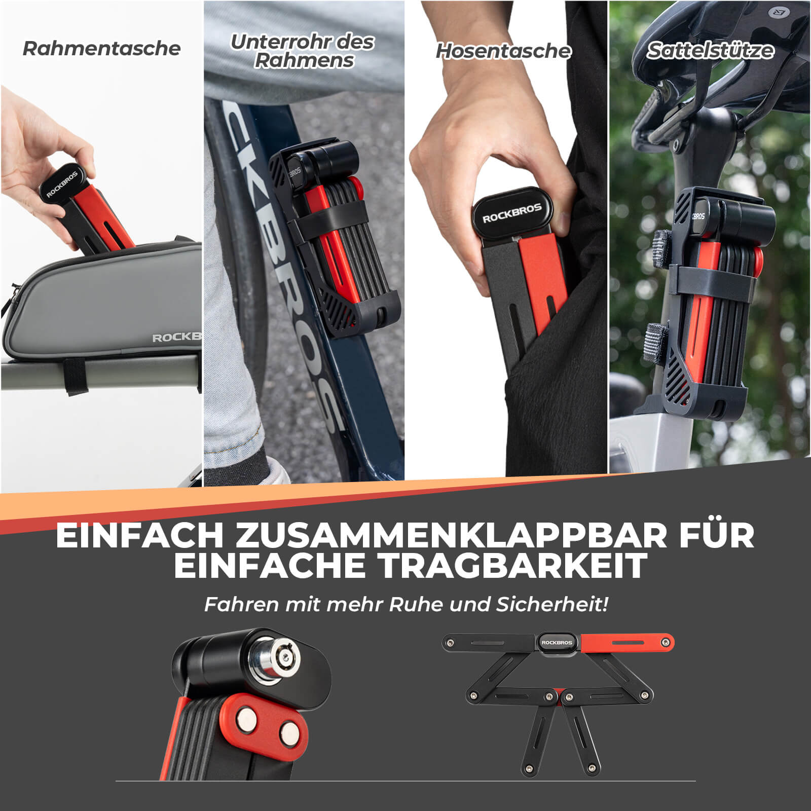 ROCKBROS Fahrrad Klapp-Fahrradschloss Robust Diebstahlschutz mit 2 Sch – Unimother