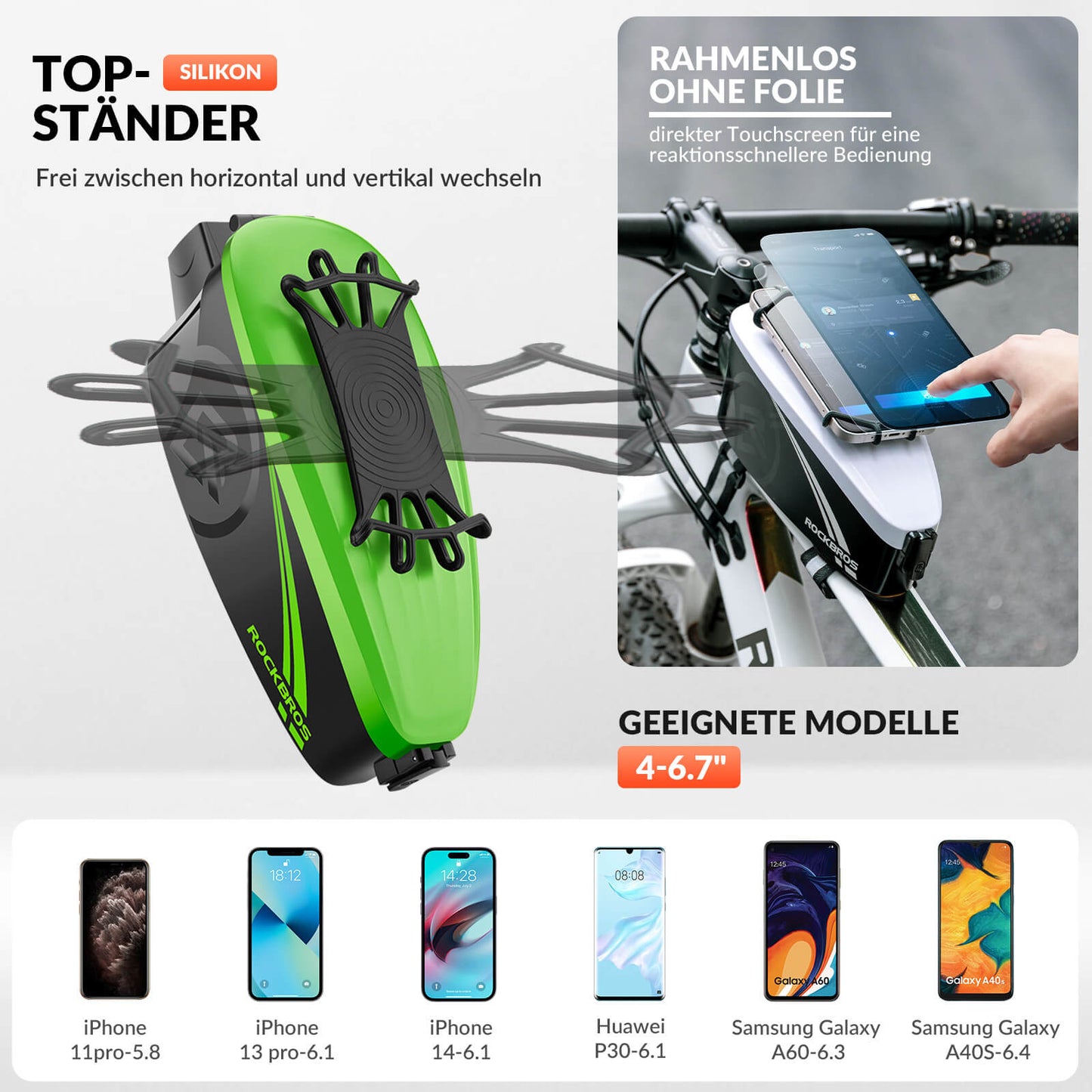 ROCKBROS Fahrrad Rahmentasche Oberrohrtasche mit Regenschutz
