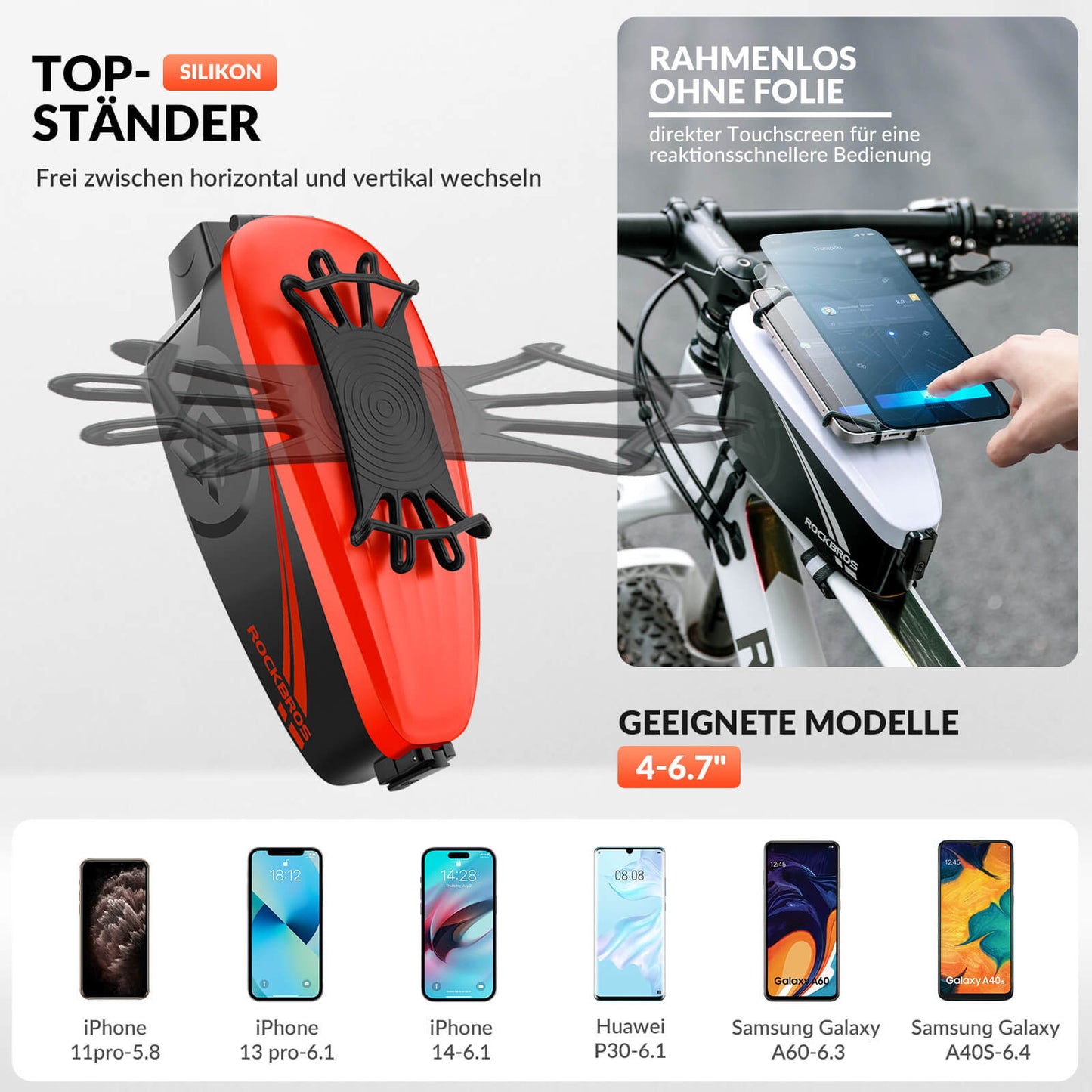 ROCKBROS Fahrrad Rahmentasche Oberrohrtasche mit Regenschutz