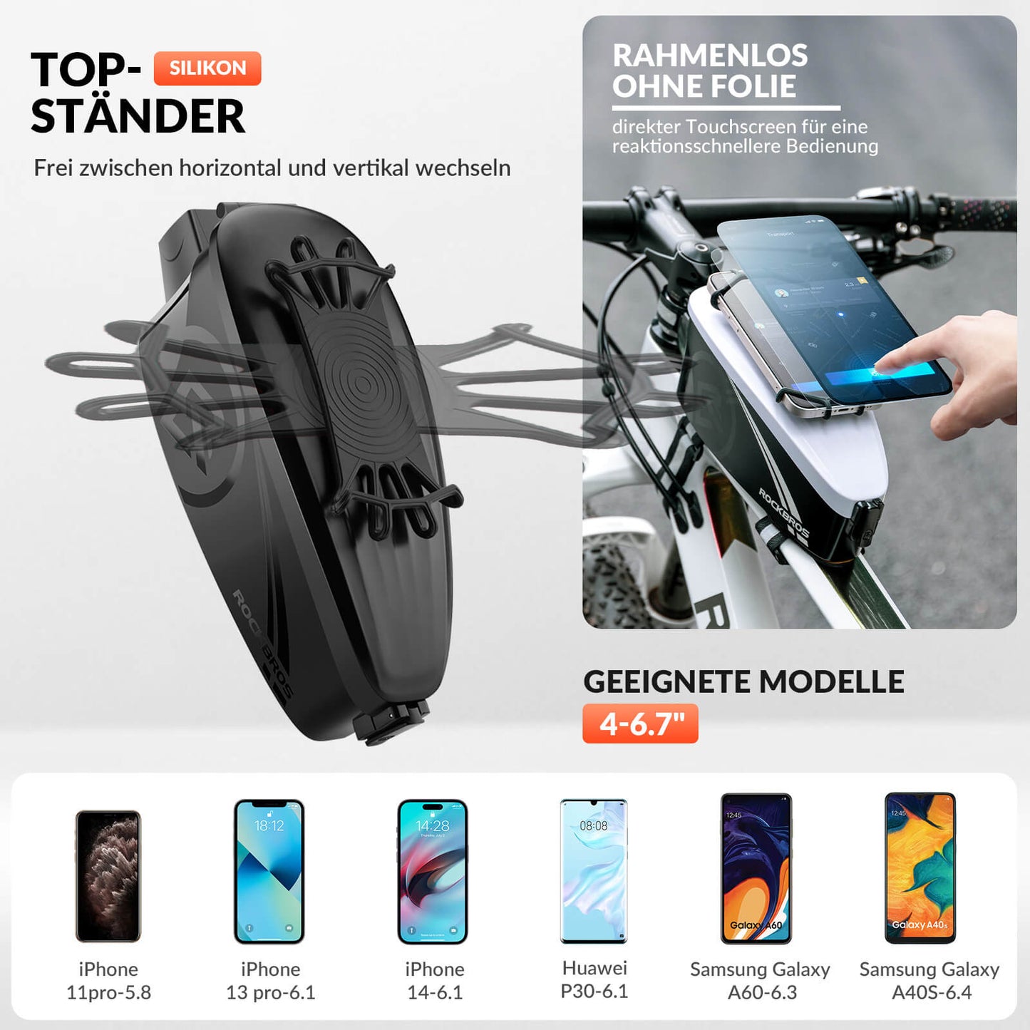 ROCKBROS Fahrrad Rahmentasche Oberrohrtasche mit Regenschutz