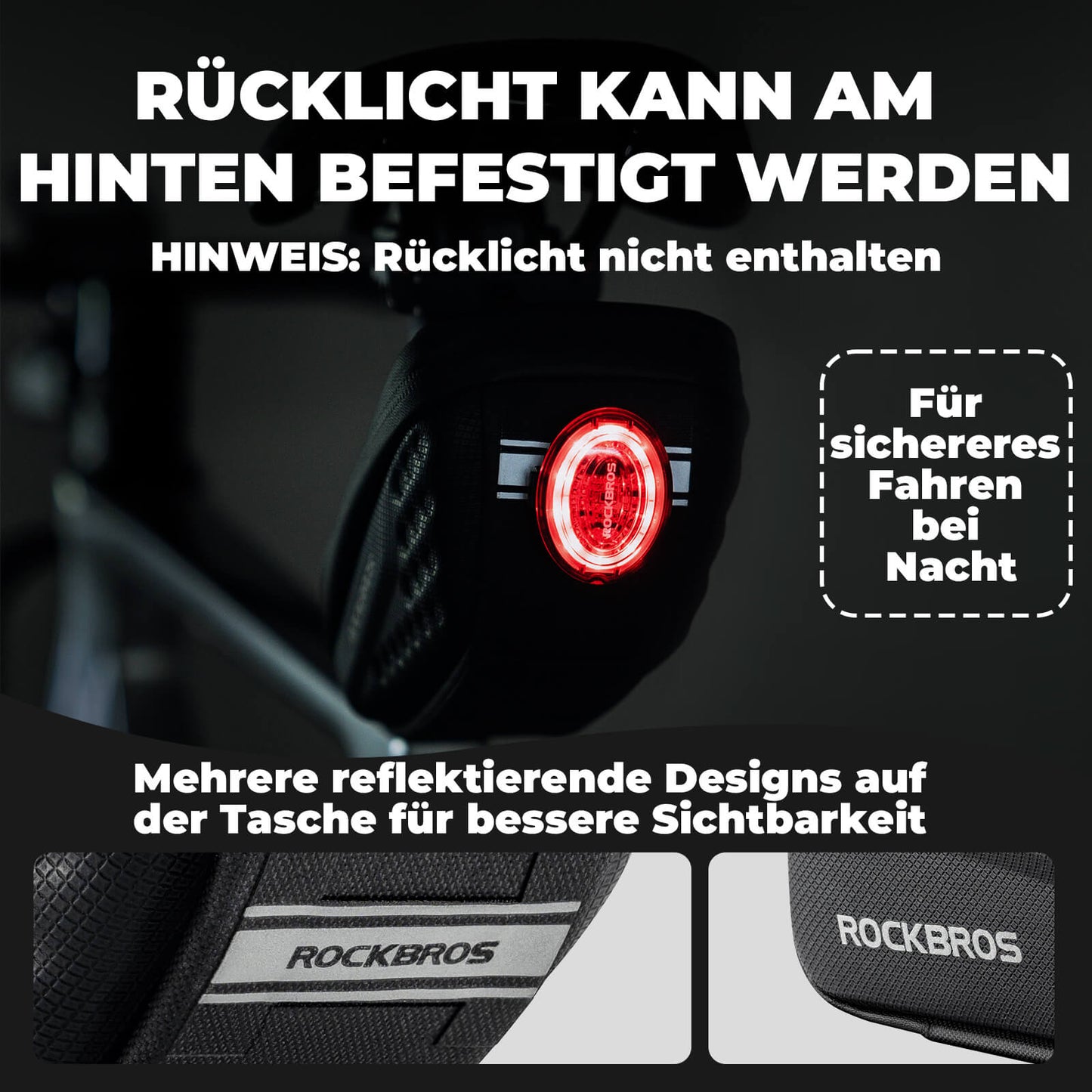 ROCKBROS Fahrrad Satteltasche mit Schutzblech Wasserabweisend 1,3L/0.8L