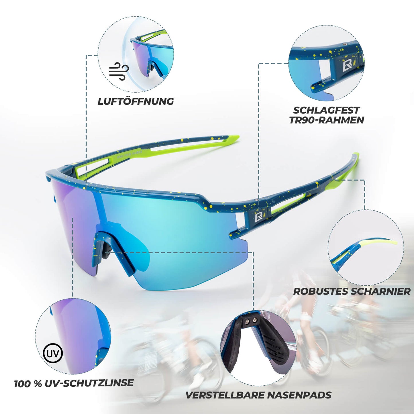 ROCKBROS Fahrradbrille Polarisiert Sportbrille winddichte Sonnenbrille UV400 Schutz