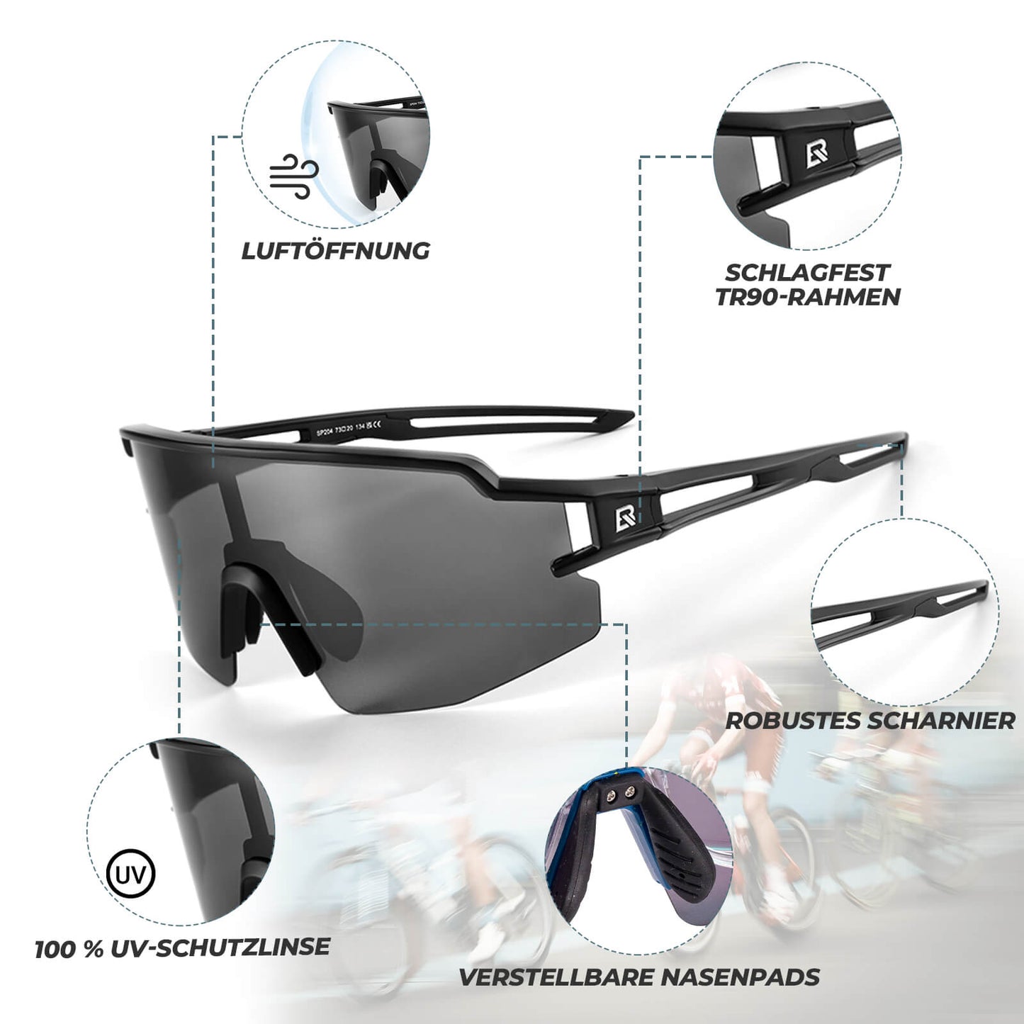 ROCKBROS Fahrradbrille Polarisiert Sportbrille winddichte Sonnenbrille UV400 Schutz