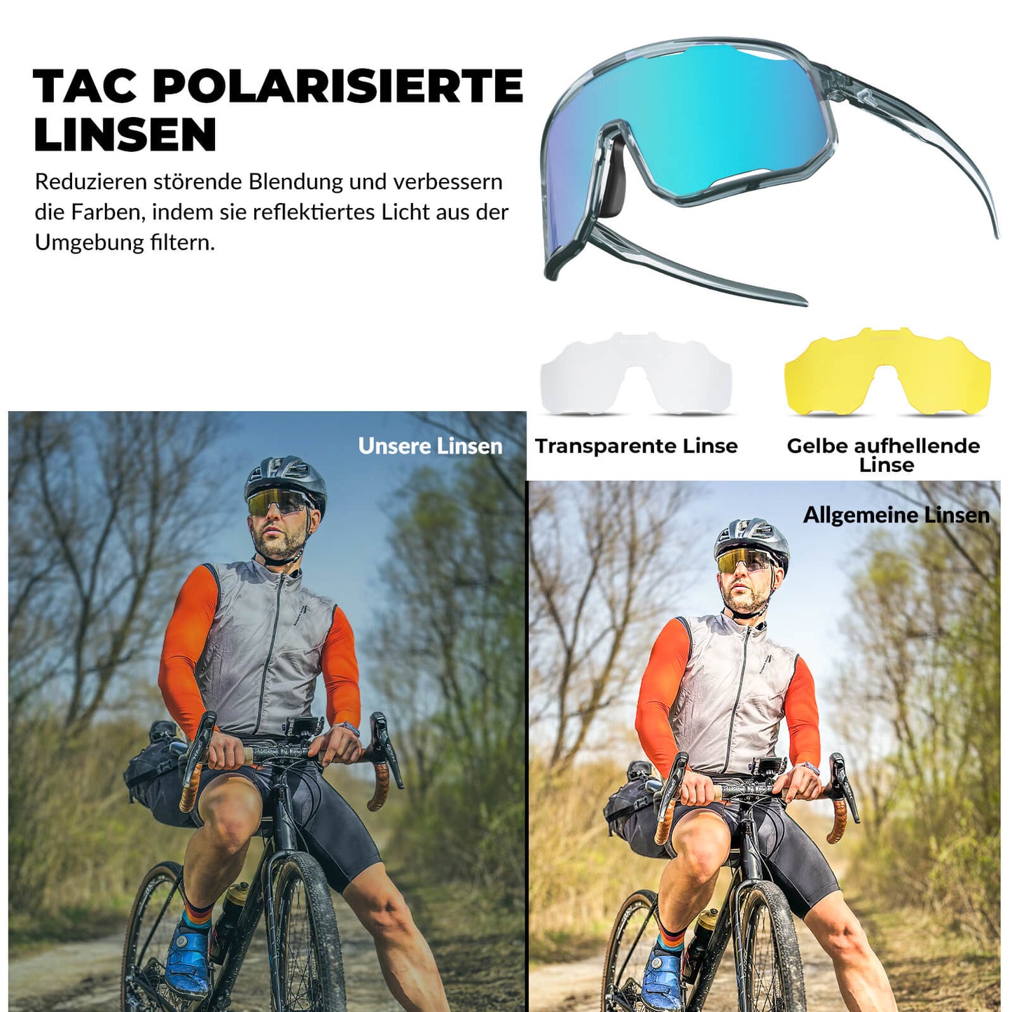 ROCKBROS Fahrradbrille Polarisierte Sonnenbrille UV-Schutz Wechsel-Nasenpads Damen/Herren