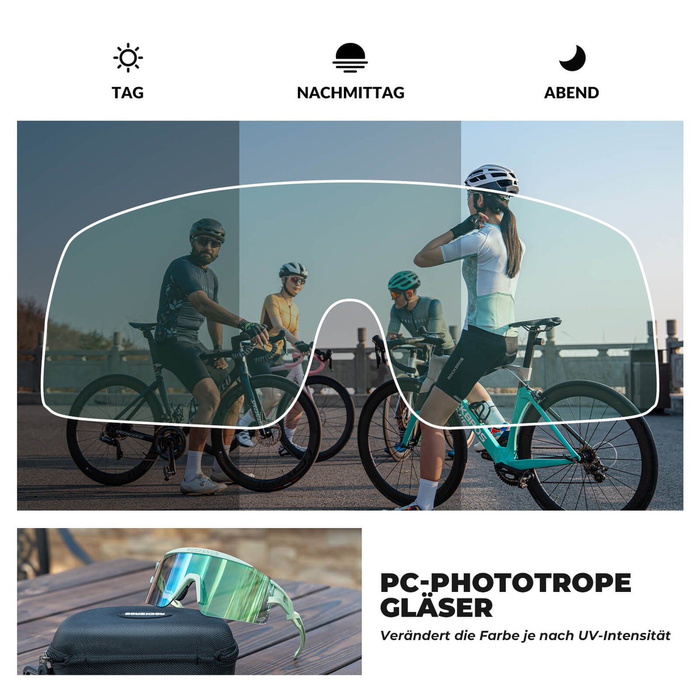 ROCKBROS Fahrradbrille Selbsttönend/Polarisiert Antibeschlag Winddicht UV-Schutz