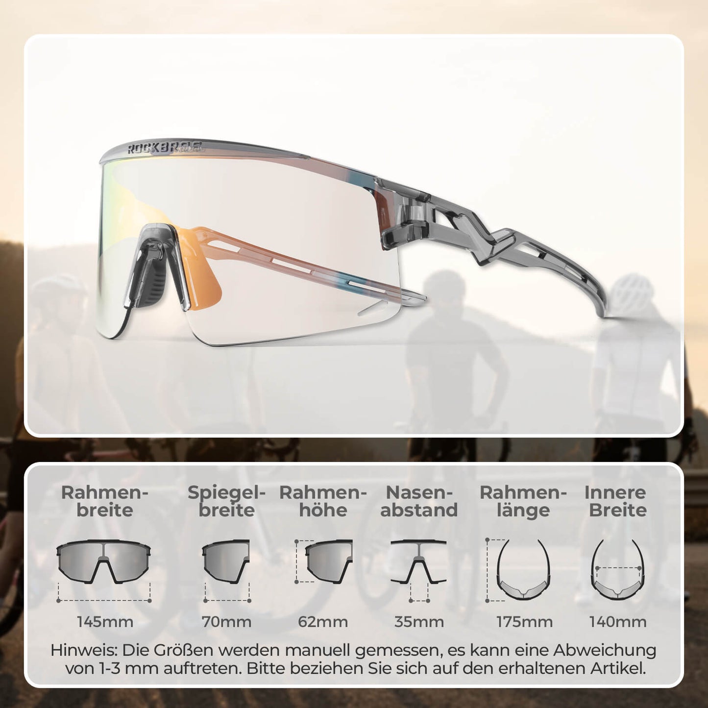 ROCKBROS Fahrradbrille Selbsttönend/Polarisiert Antibeschlag Winddicht UV-Schutz