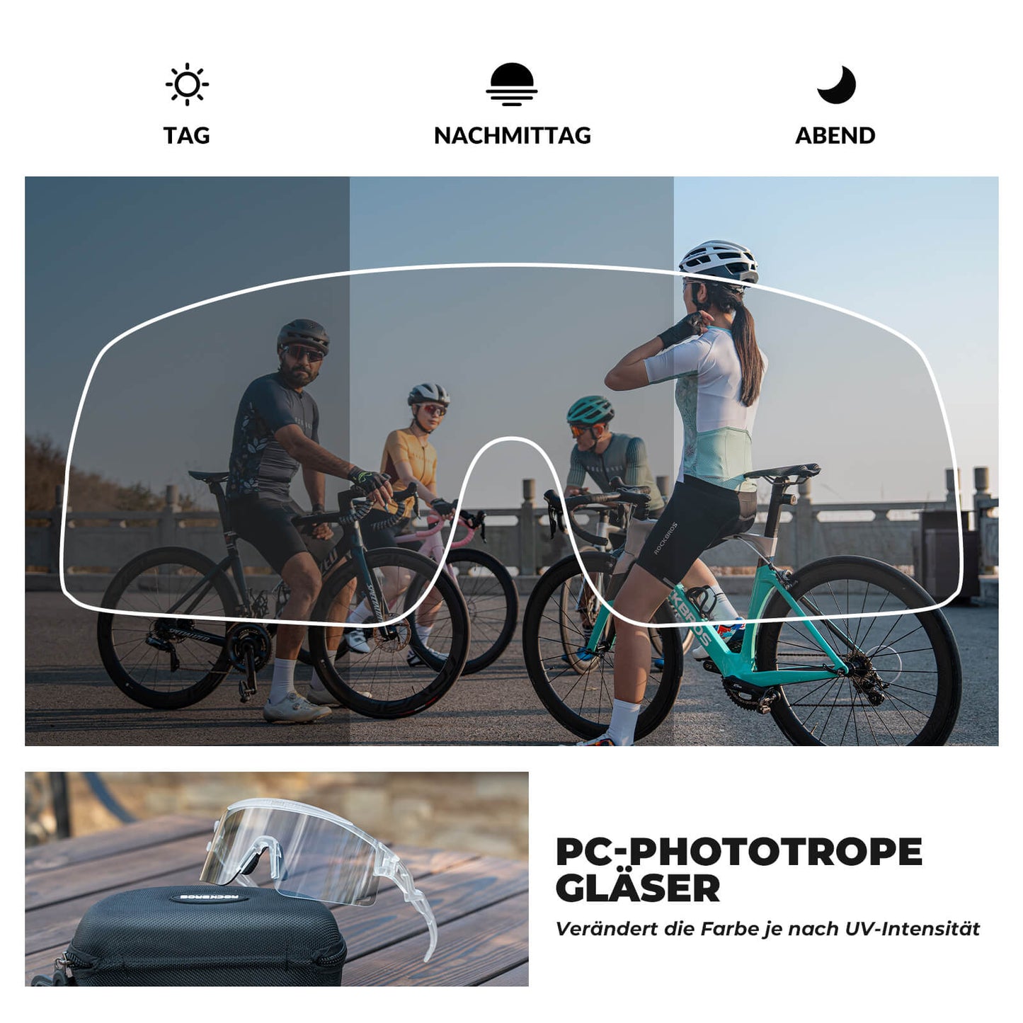 ROCKBROS Fahrradbrille Selbsttönend/Polarisiert Antibeschlag Winddicht UV-Schutz