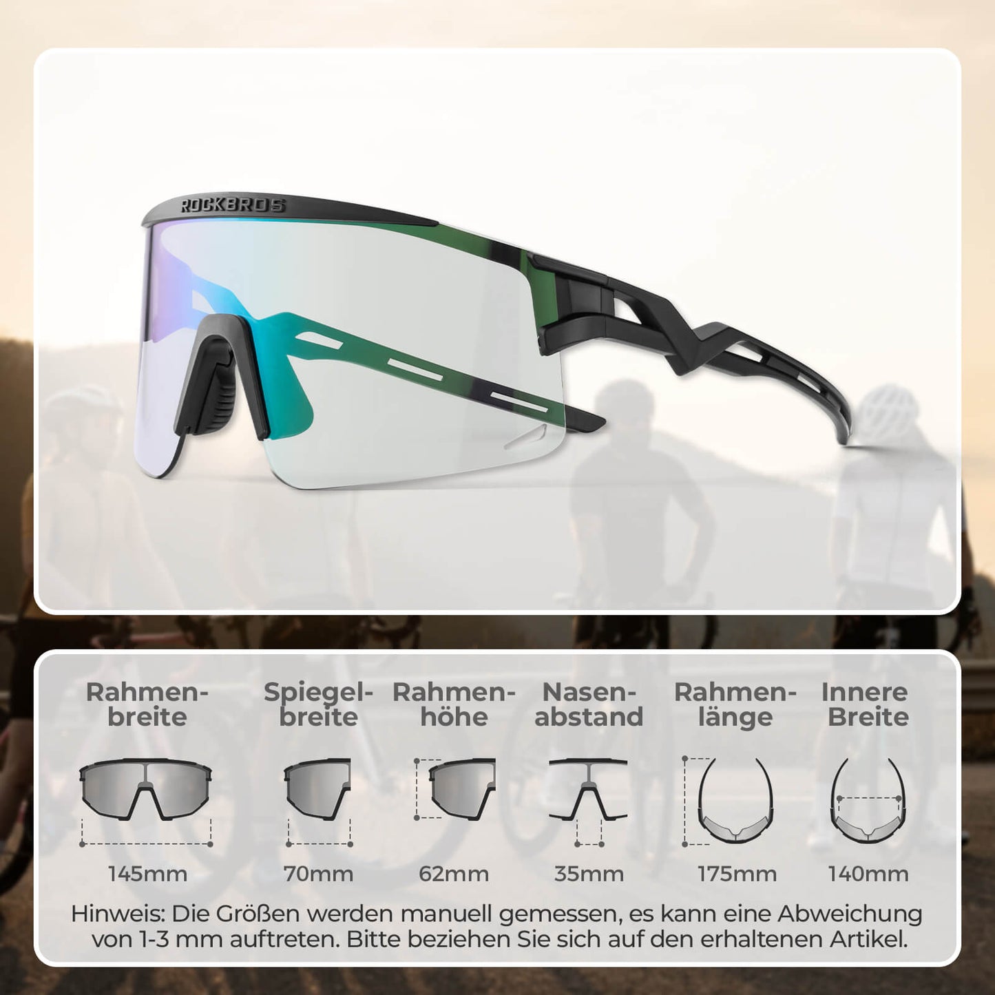 ROCKBROS Fahrradbrille Selbsttönend/Polarisiert Antibeschlag Winddicht UV-Schutz