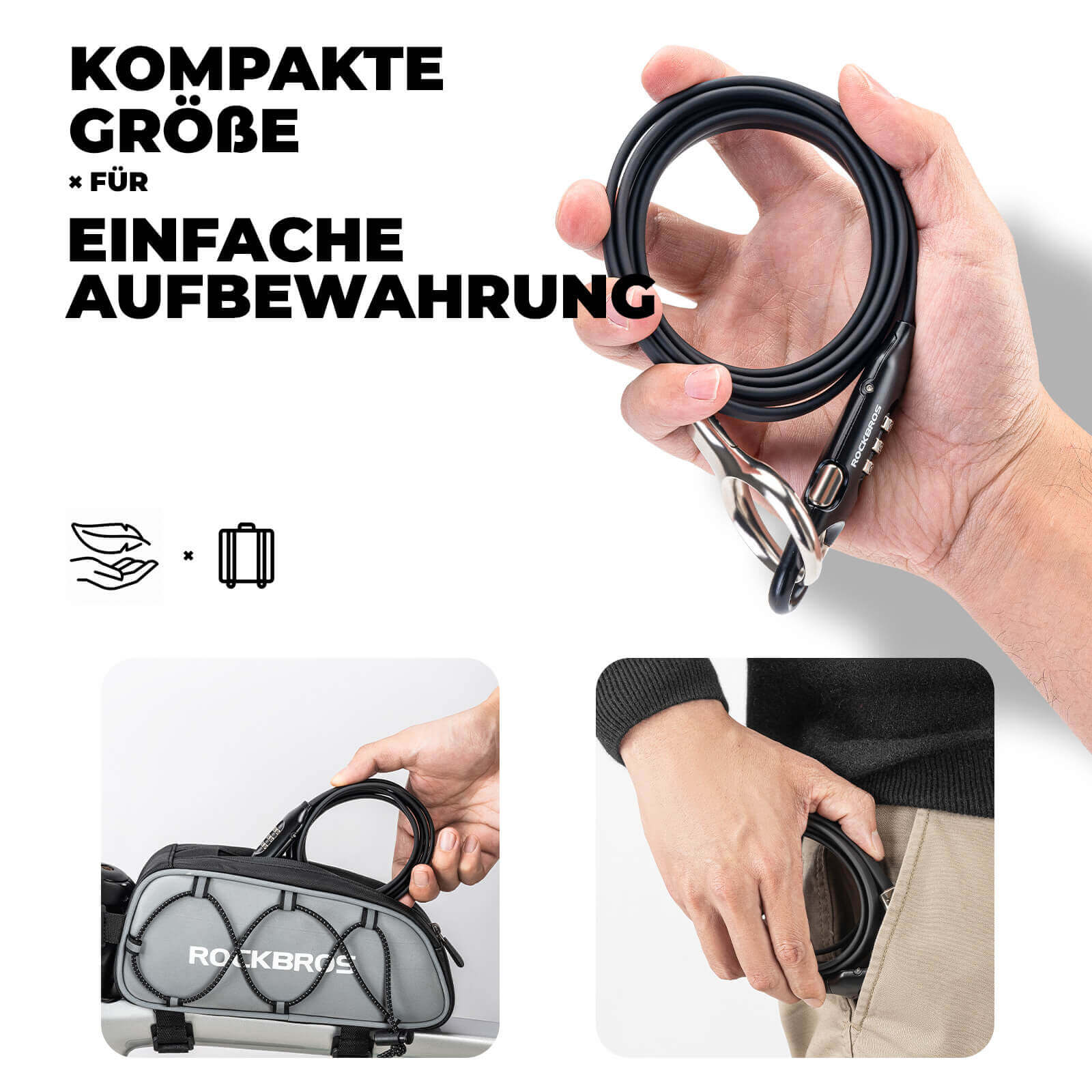 fahrradschloss 150 cm ROCKBROS Fahrradschloss Kabelschloss 150cm Zahlencode Anti-Diebstalla – Unimother