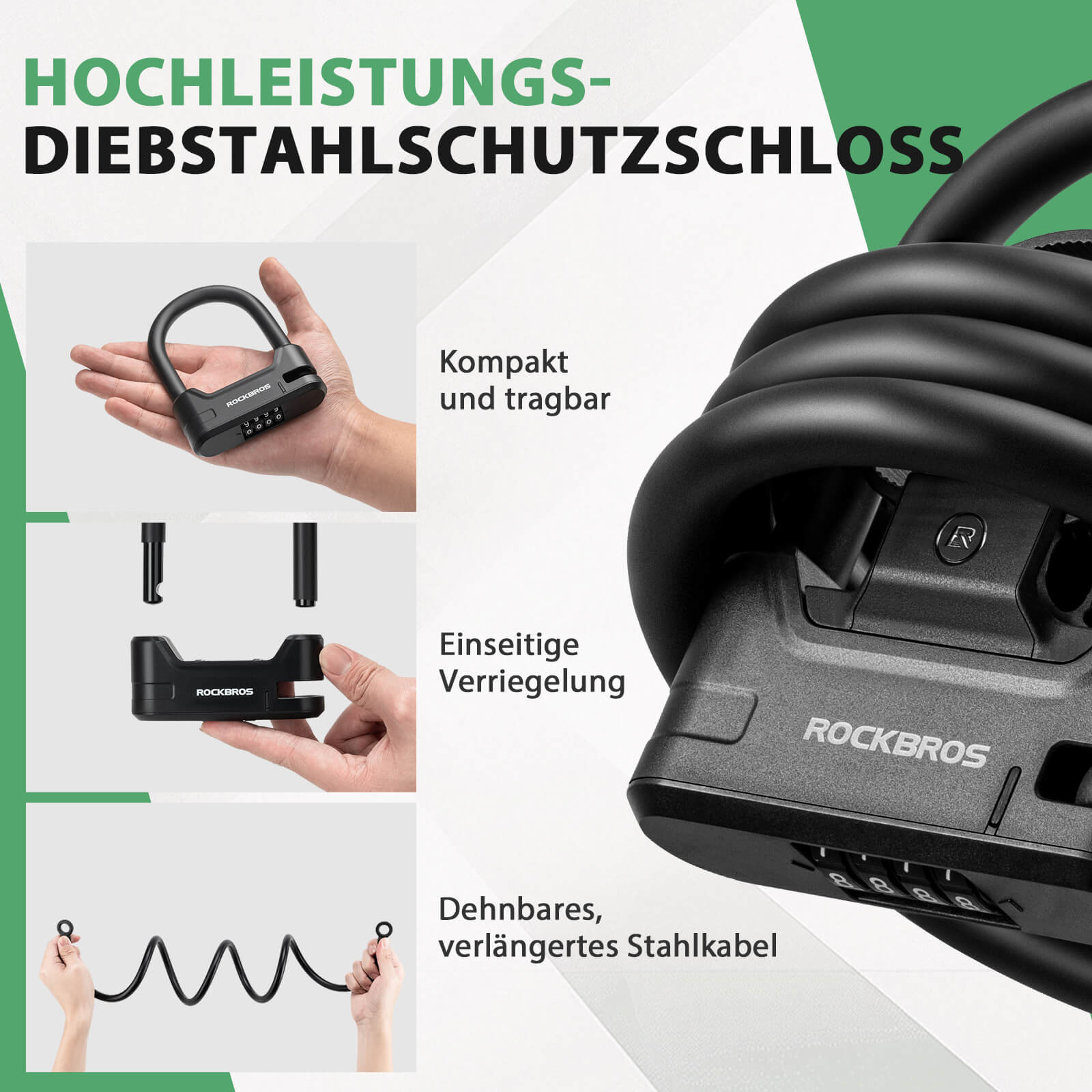 atu fahrradschloss Fahrradschloss Zahlenschloss U-Bügelschloss mit Kabel ca. 1.1m – Unimother