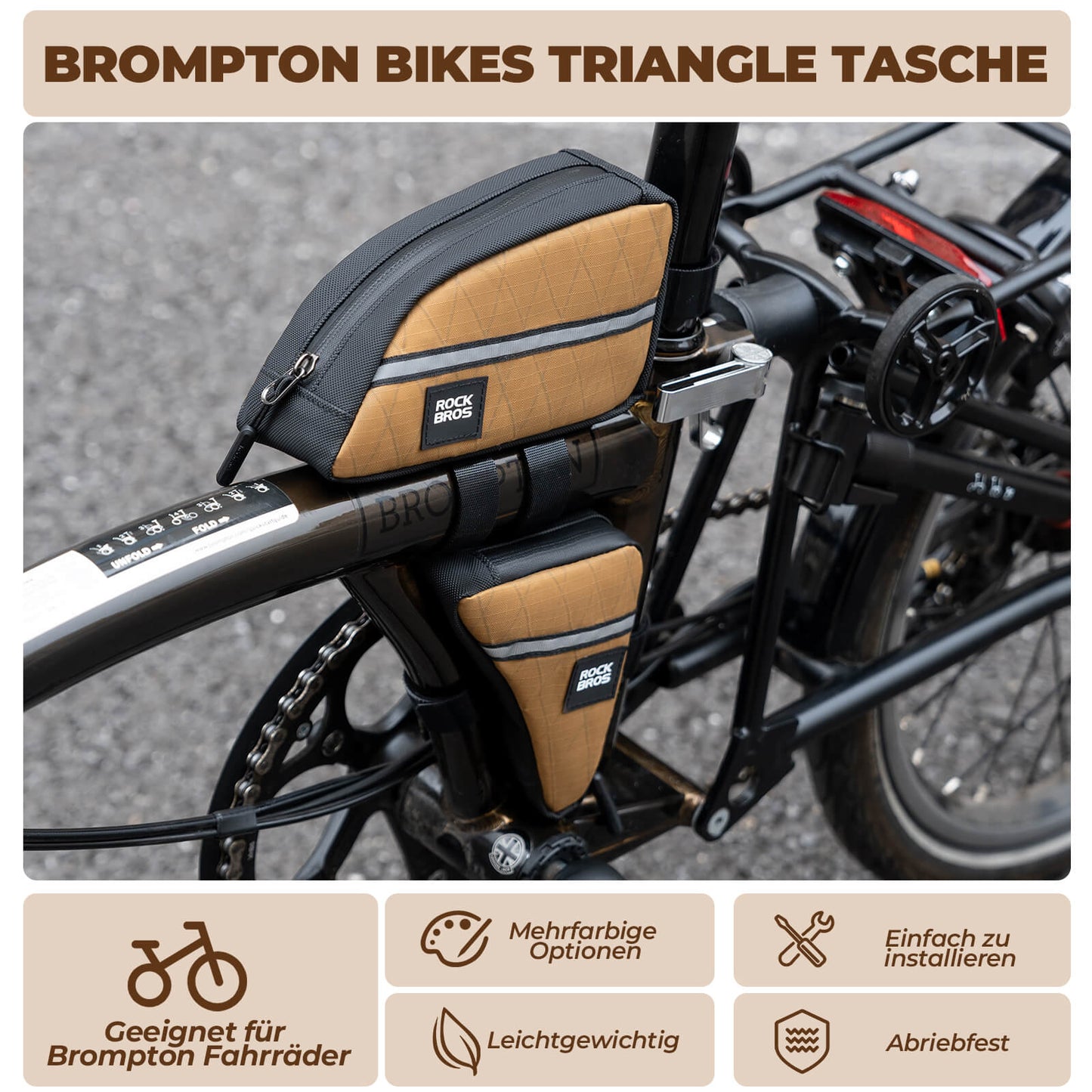 ROCKBROS Fahrradtasche Rahmentasche Dreiecktasche für Brompton 0,25/0,3L