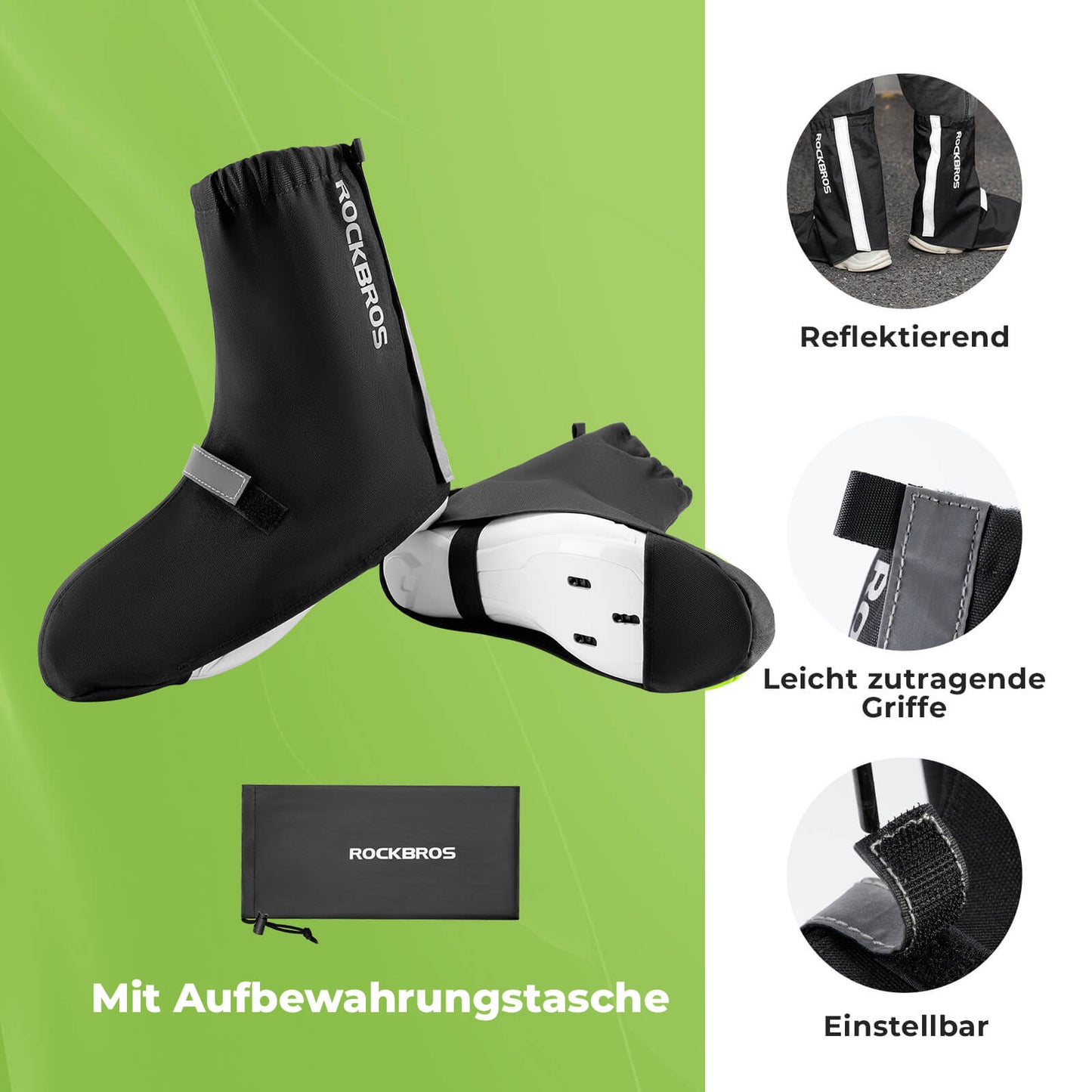 Fahrradüberschuhe Reflektierend Wasserdicht mit Klettverschluss