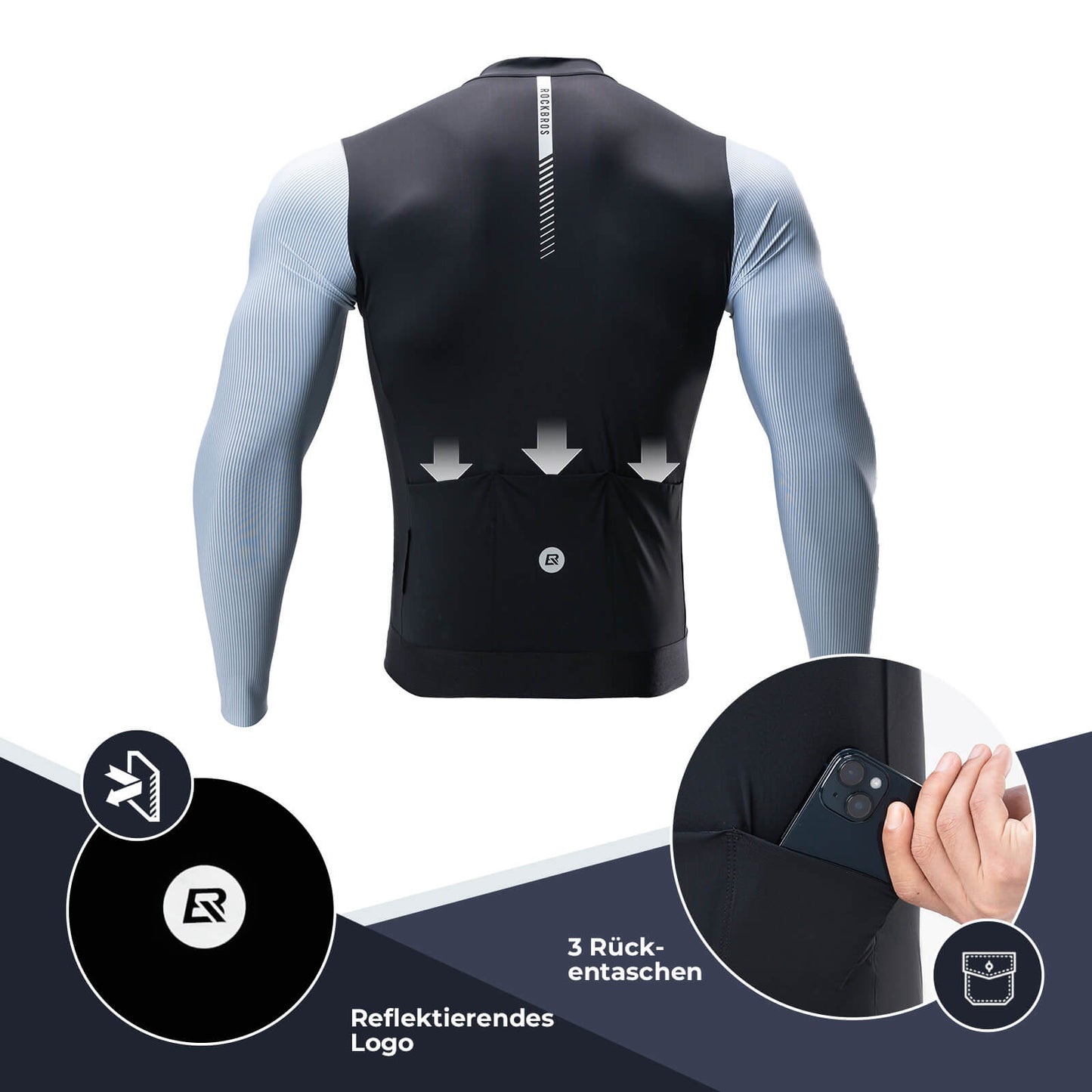 ROCKBROS Herren Langarm-Radtrikot Atmungsaktive Fahrrad Jersey Schnell Trocknend