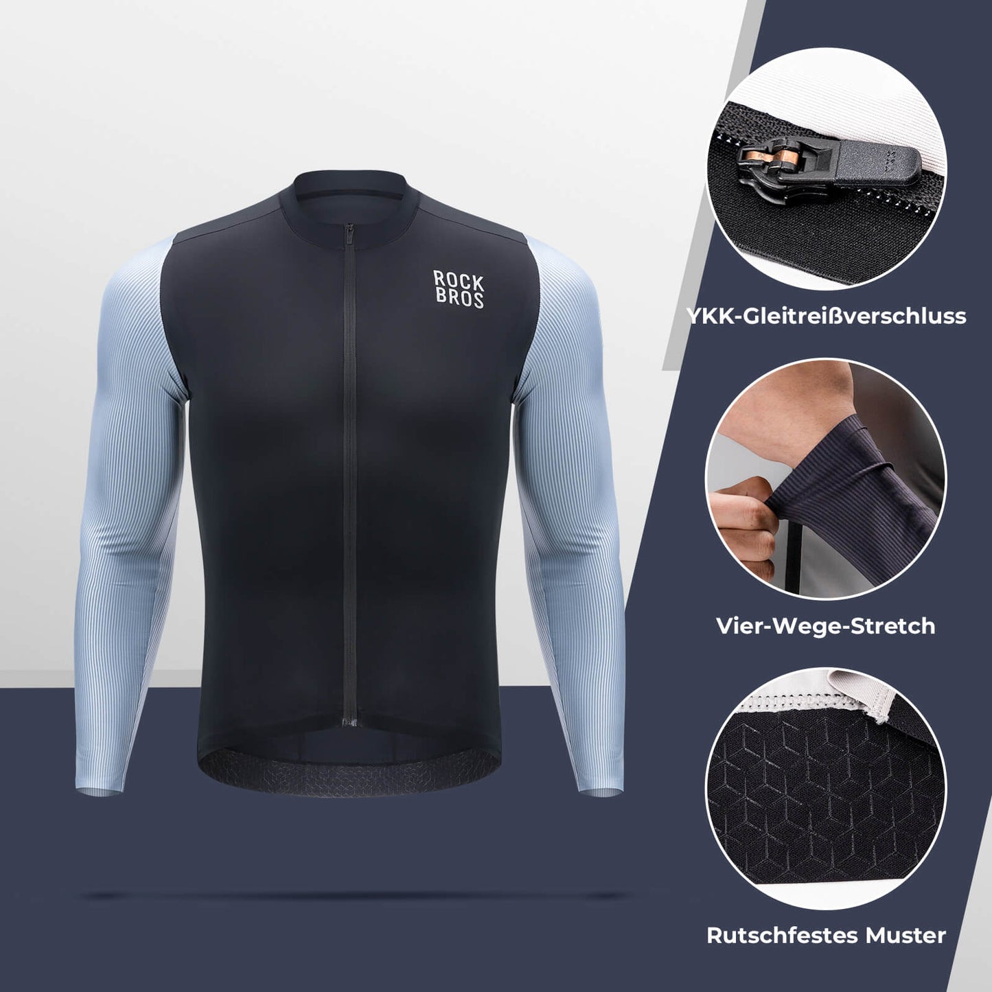 ROCKBROS Herren Langarm-Radtrikot Atmungsaktive Fahrrad Jersey Schnell Trocknend