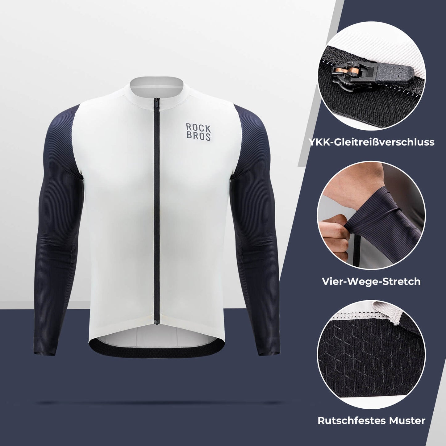 ROCKBROS Herren Langarm-Radtrikot Atmungsaktive Fahrrad Jersey Schnell Trocknend