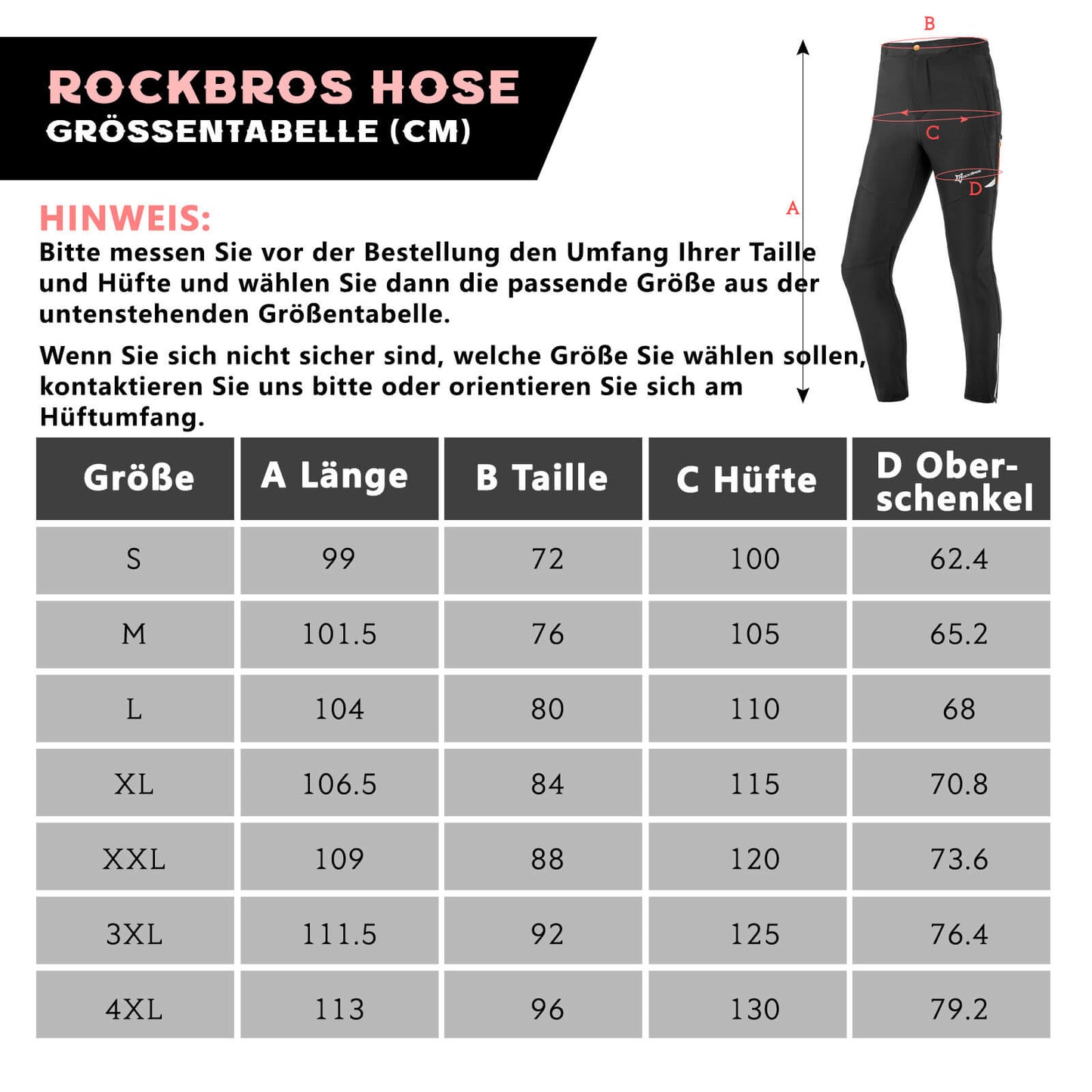ROCKBROS Herren Radlerhose Atmungsaktiv Lang Fahrradhose M-4XL