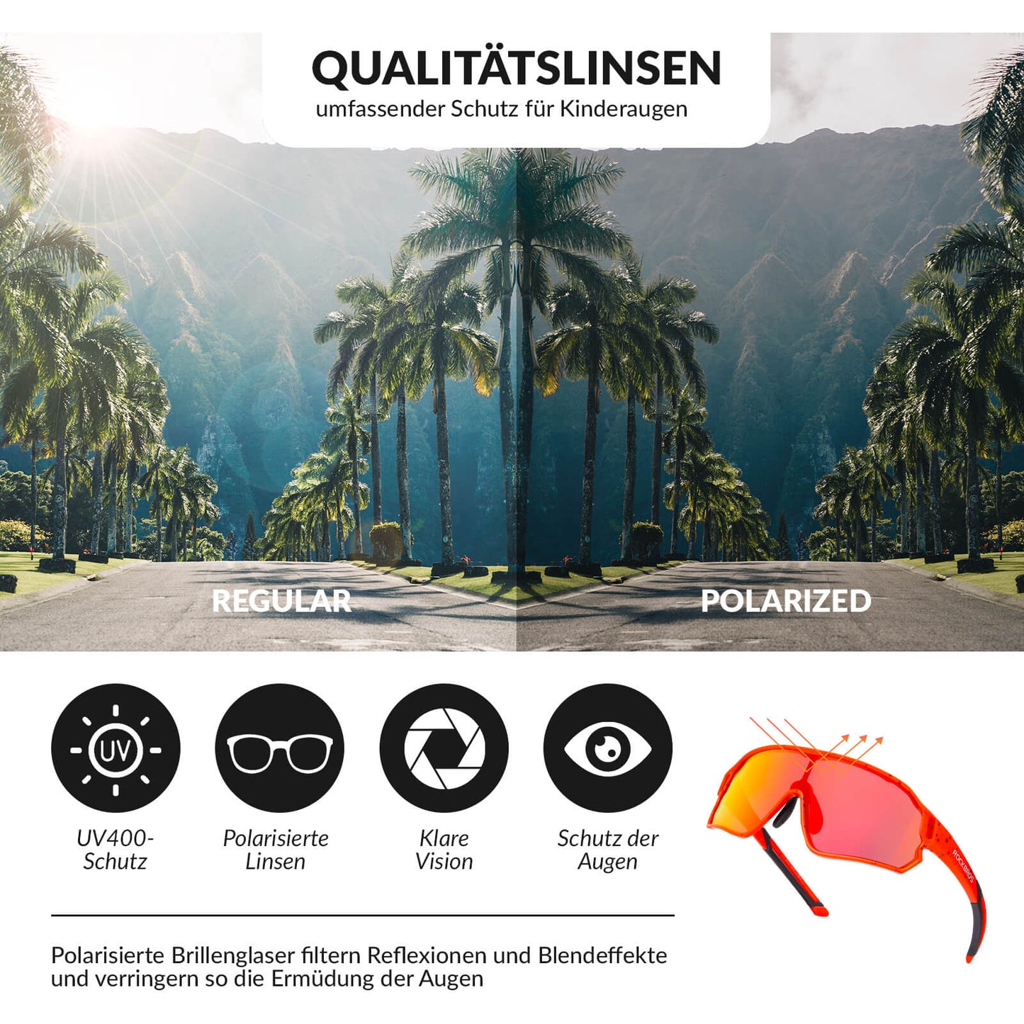 ROCKBROS Kinder Fahrradbrille UV400-Schutz Polarisierte Sonnenbrille