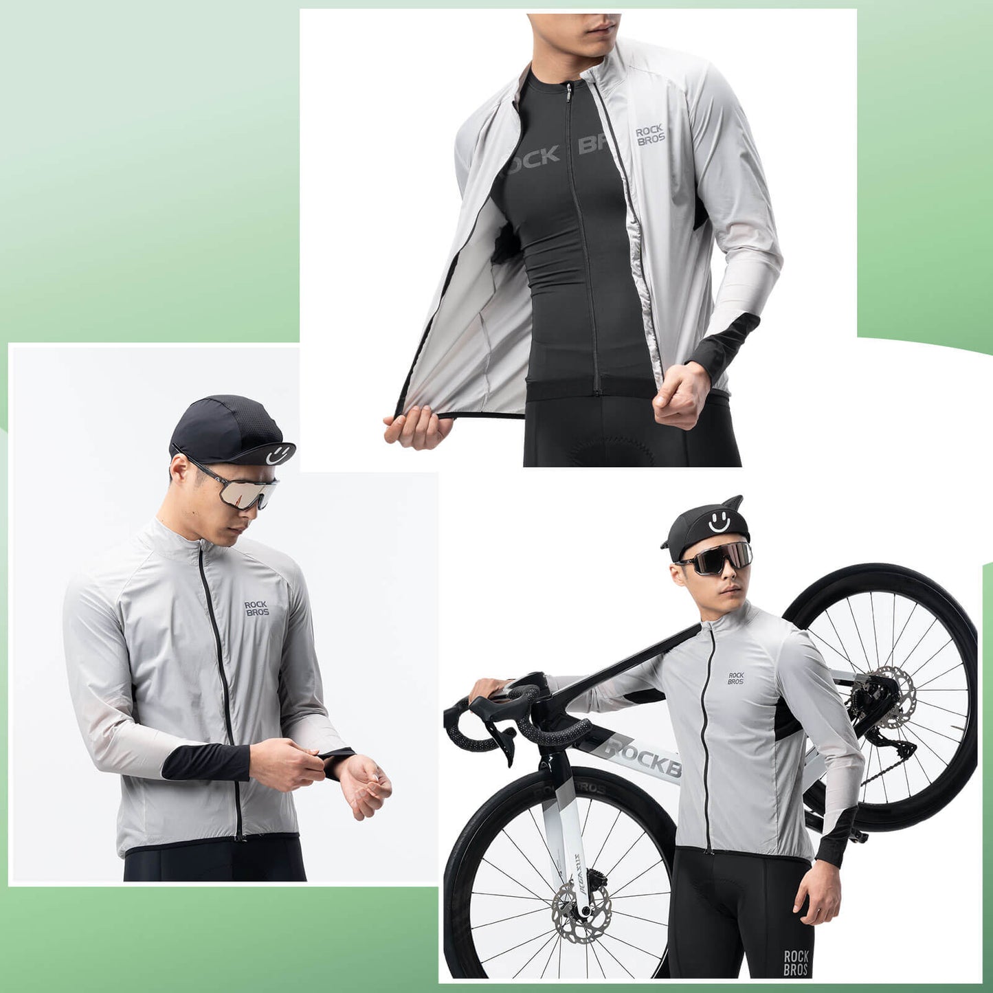 Leichte Fahrradjacke Atmungsaktiv Reflektierend Grau Herren