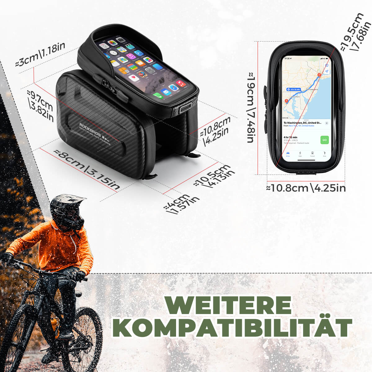 Oberrohrtasche für Smartphone mit Lichtschutz & Seitentaschen